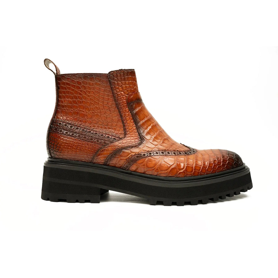 Botas Chelsea com Plataforma em Couro de Crocodilo do Nilo para Homens