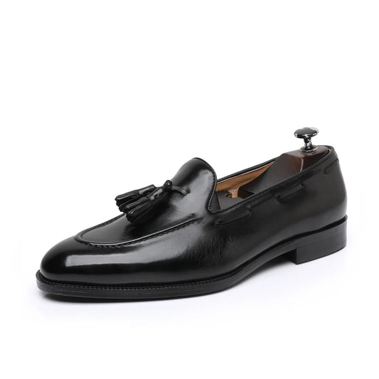 Calfskin tassel slip-on loafers  STO-068 Black