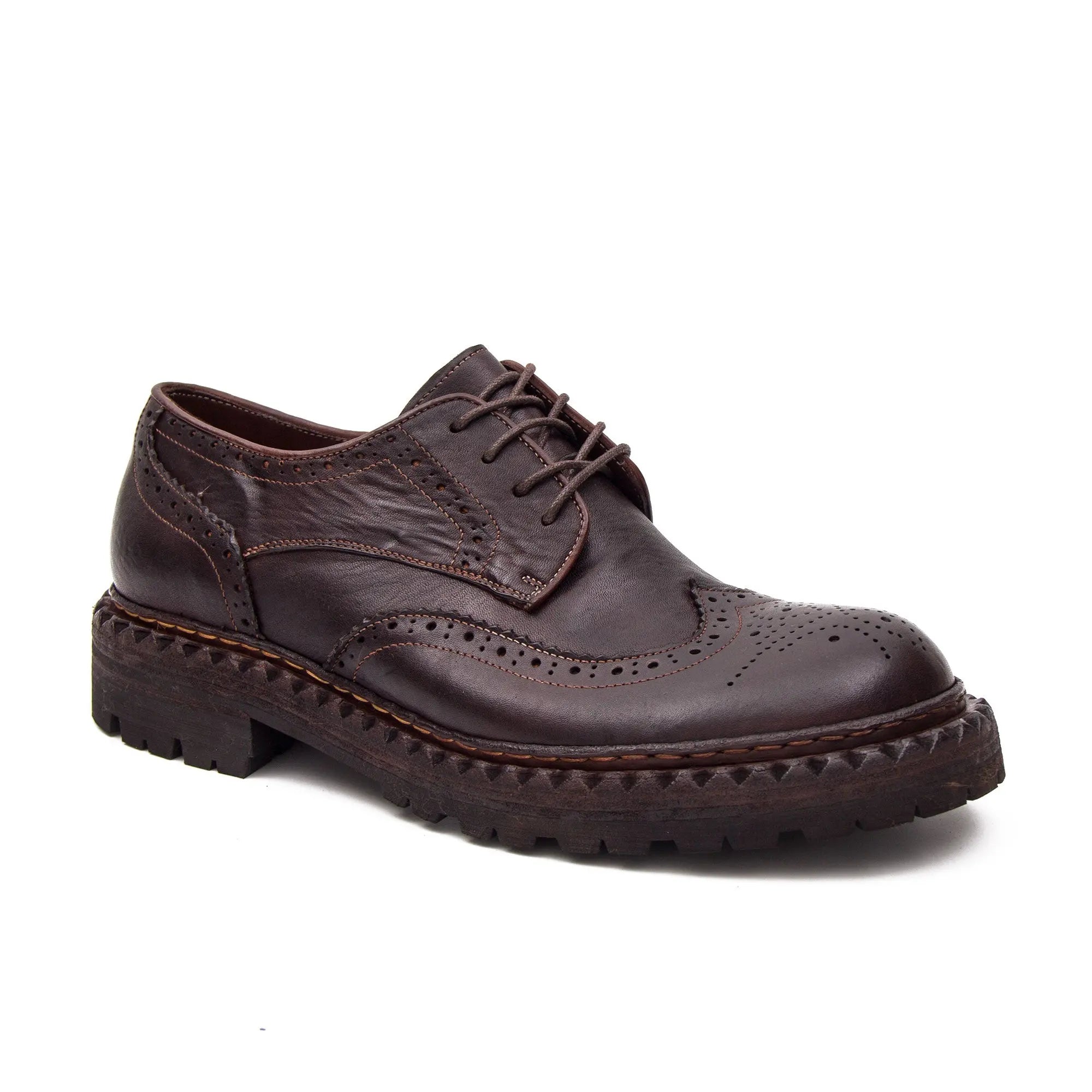 Handcrafted Goodyear Welted Brogue Derby Shoes in Washed Horse Leather DIVINCH