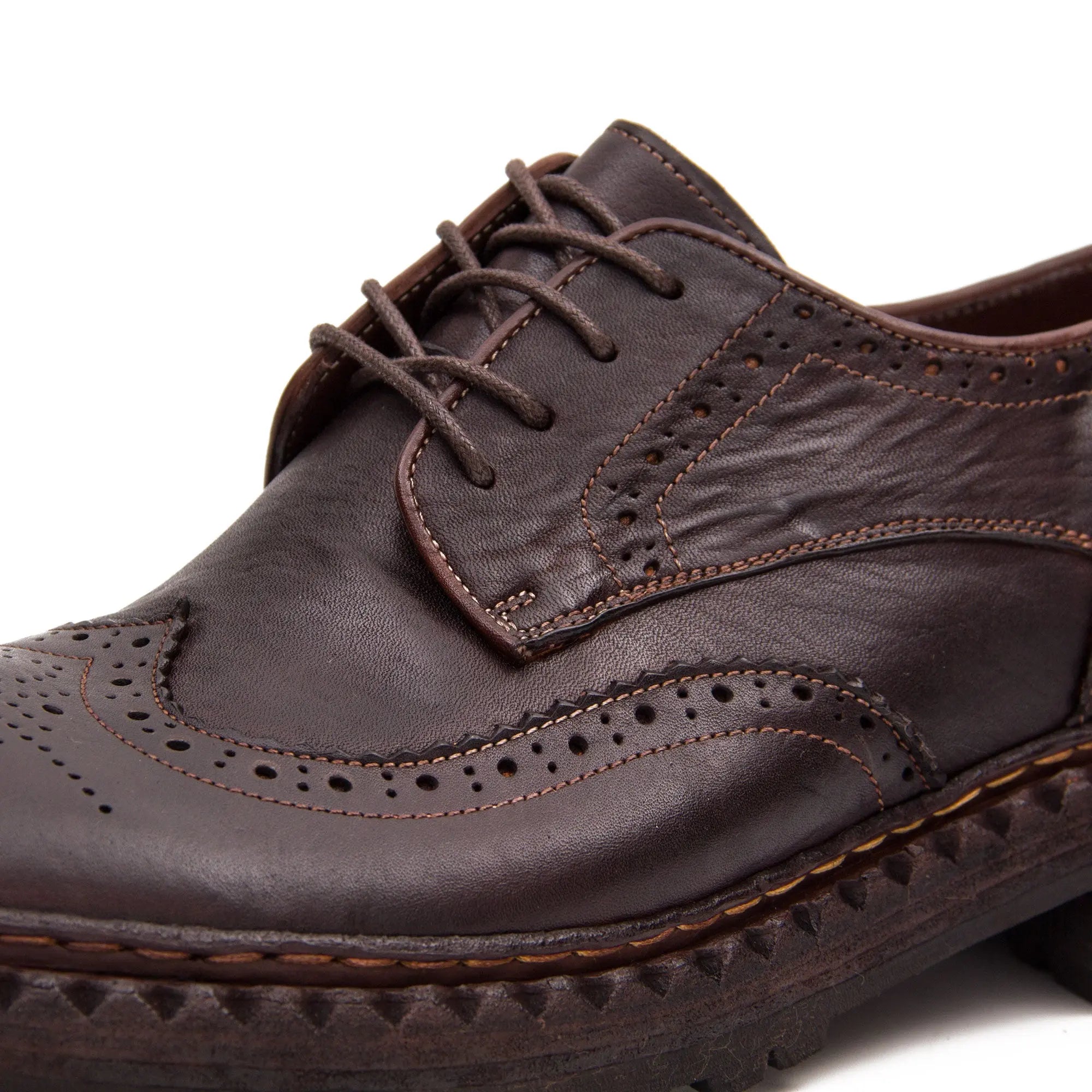 Handcrafted Goodyear Welted Brogue Derby Shoes in Washed Horse Leather DIVINCH