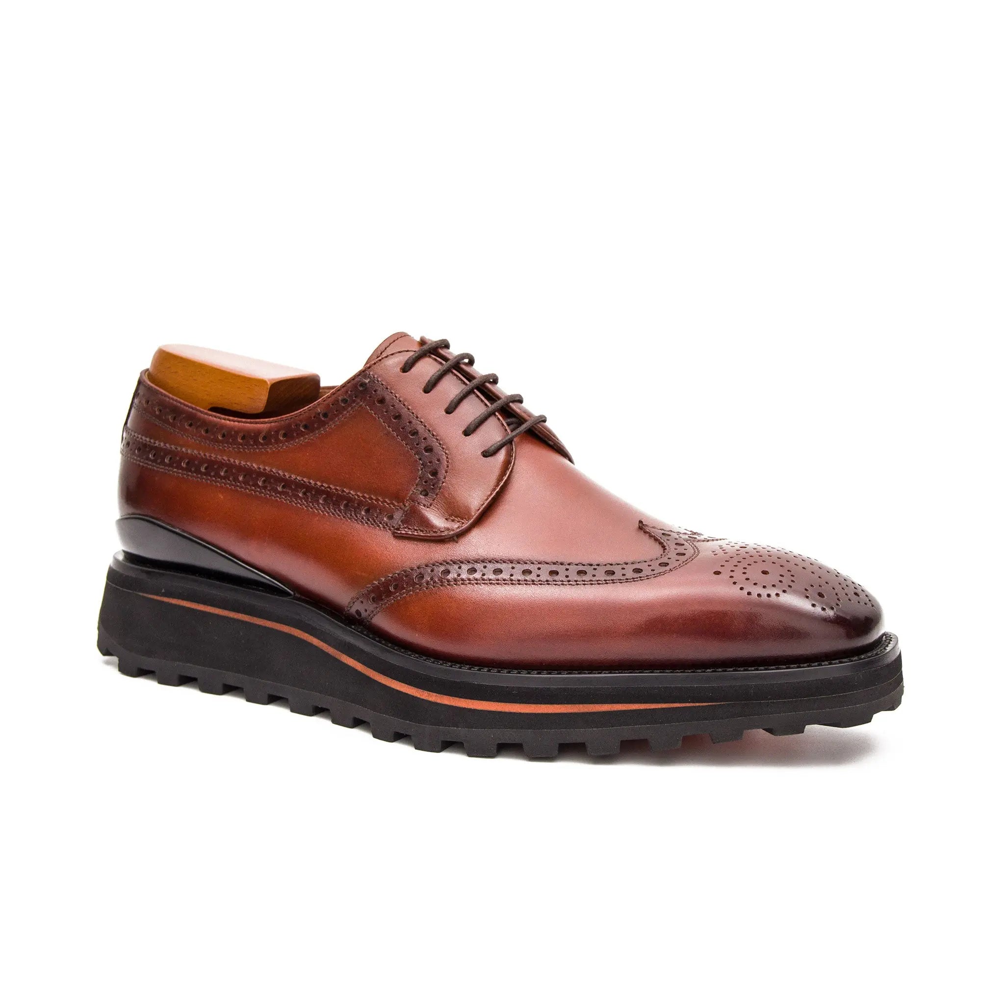 Thick-soled calfskin formal brogue derby shoes - Divinch