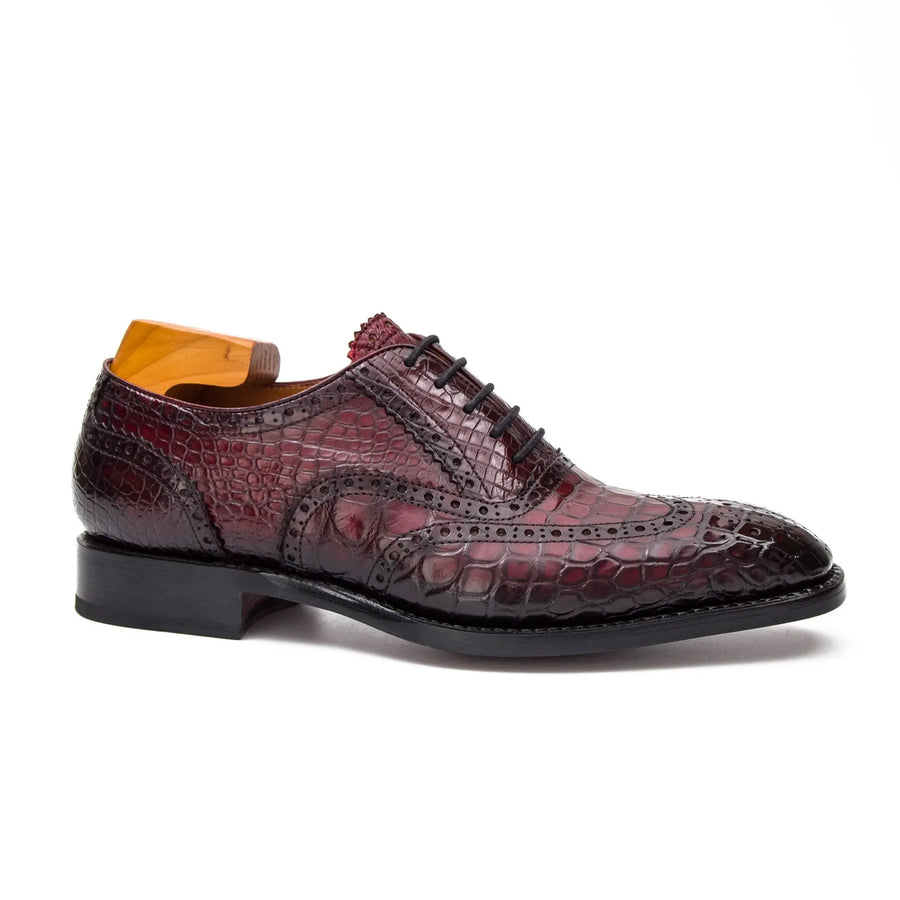 Scarpe Oxford Wingtip in coccodrillo bordeaux