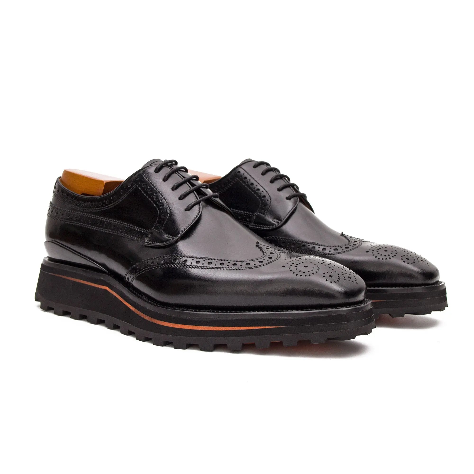 Thick-soled calfskin formal brogue derby shoes - Divinch