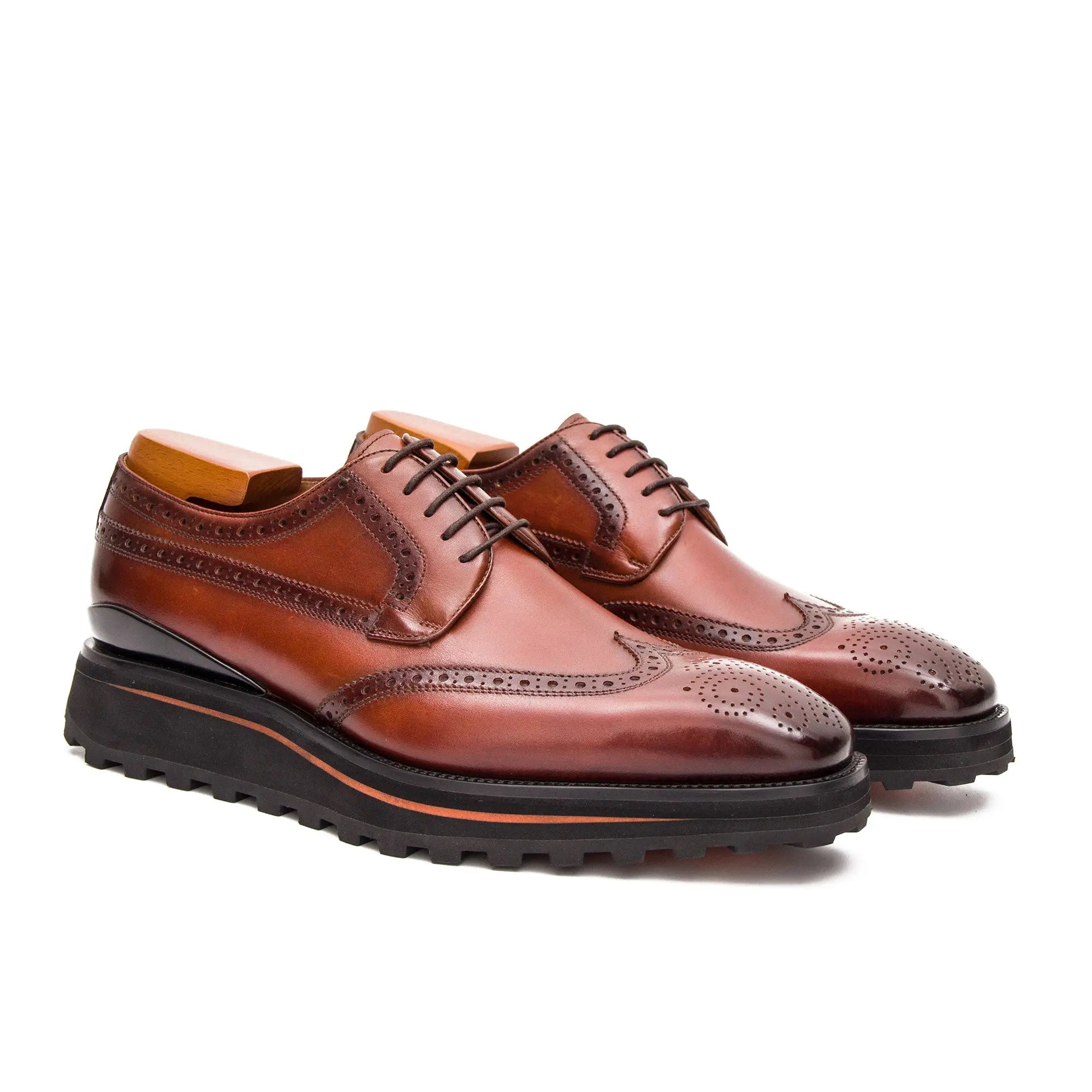 Thick-soled calfskin formal brogue derby shoes - Divinch