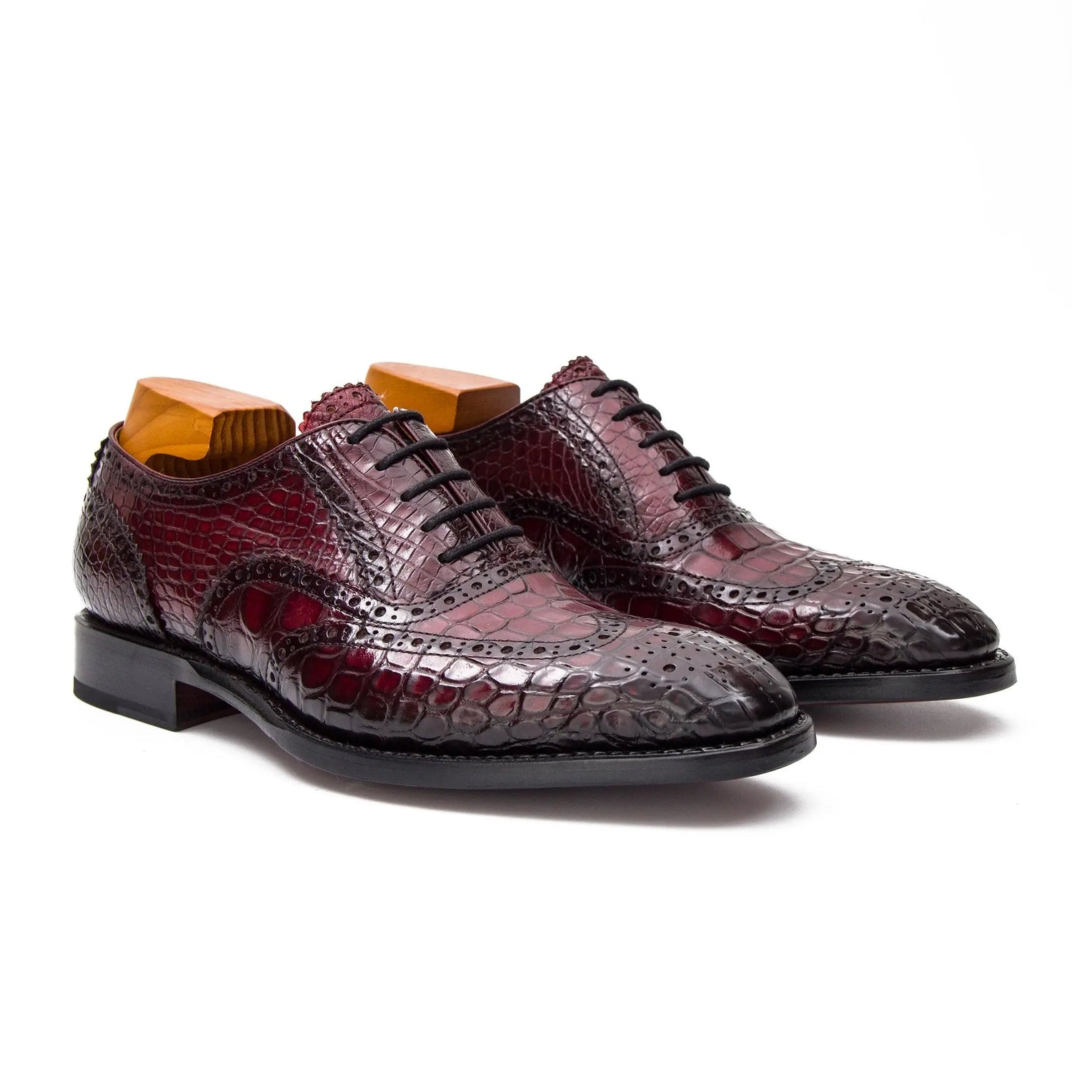 Men's Wine Red Crocodile Leather Oxfords