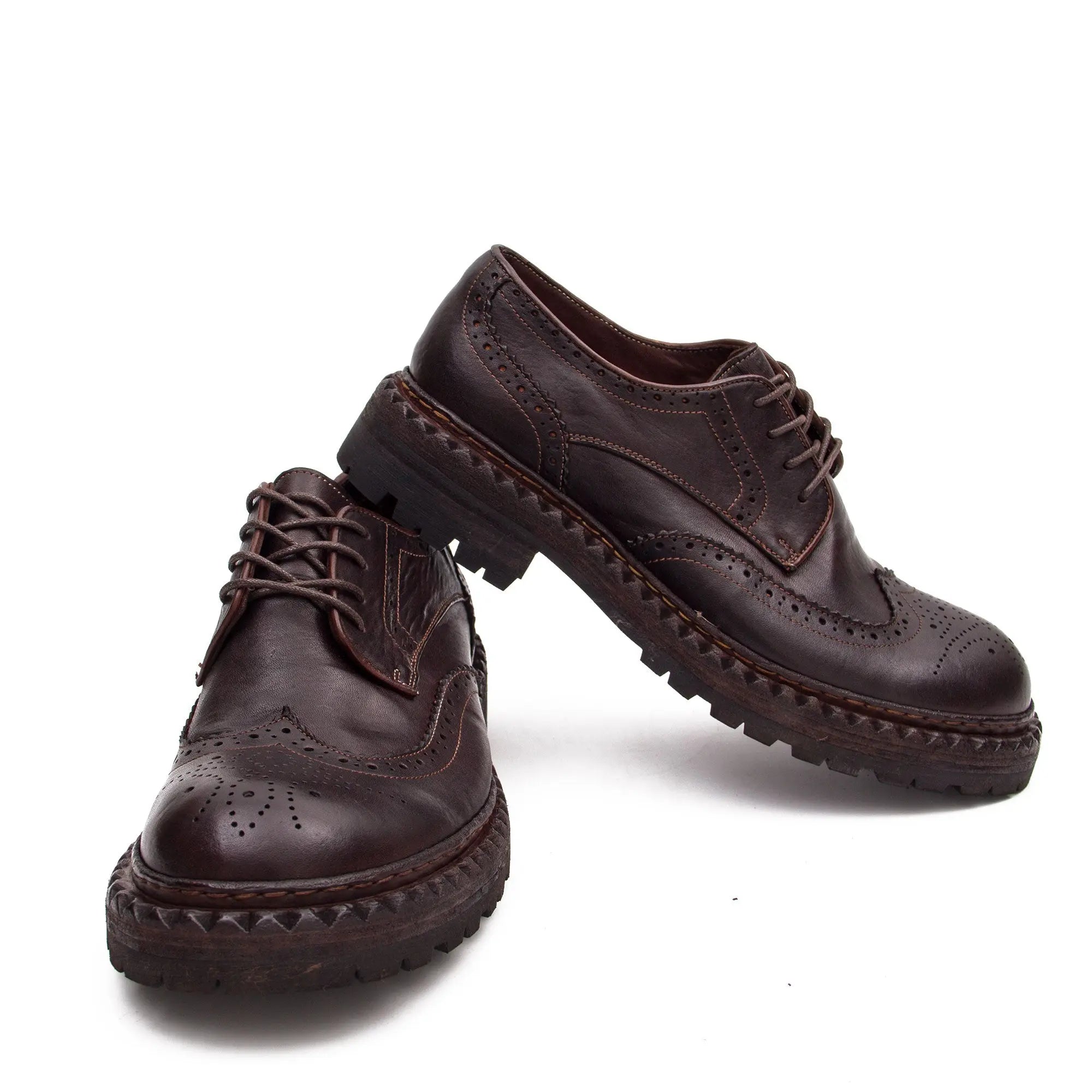 Handcrafted Goodyear Welted Brogue Derby Shoes in Washed Horse Leather DIVINCH