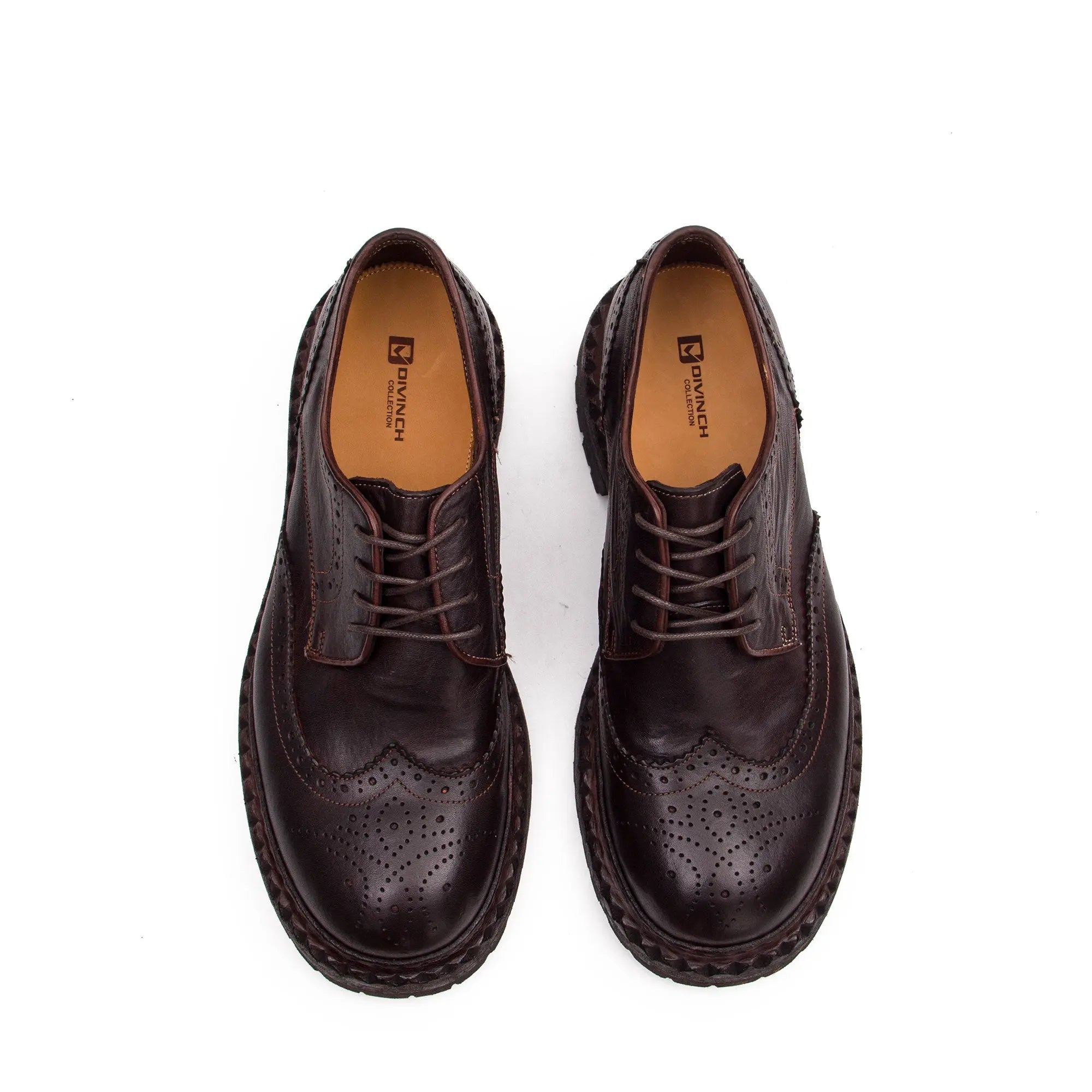 Handcrafted Goodyear Welted Brogue Derby Shoes in Washed Horse Leather DIVINCH