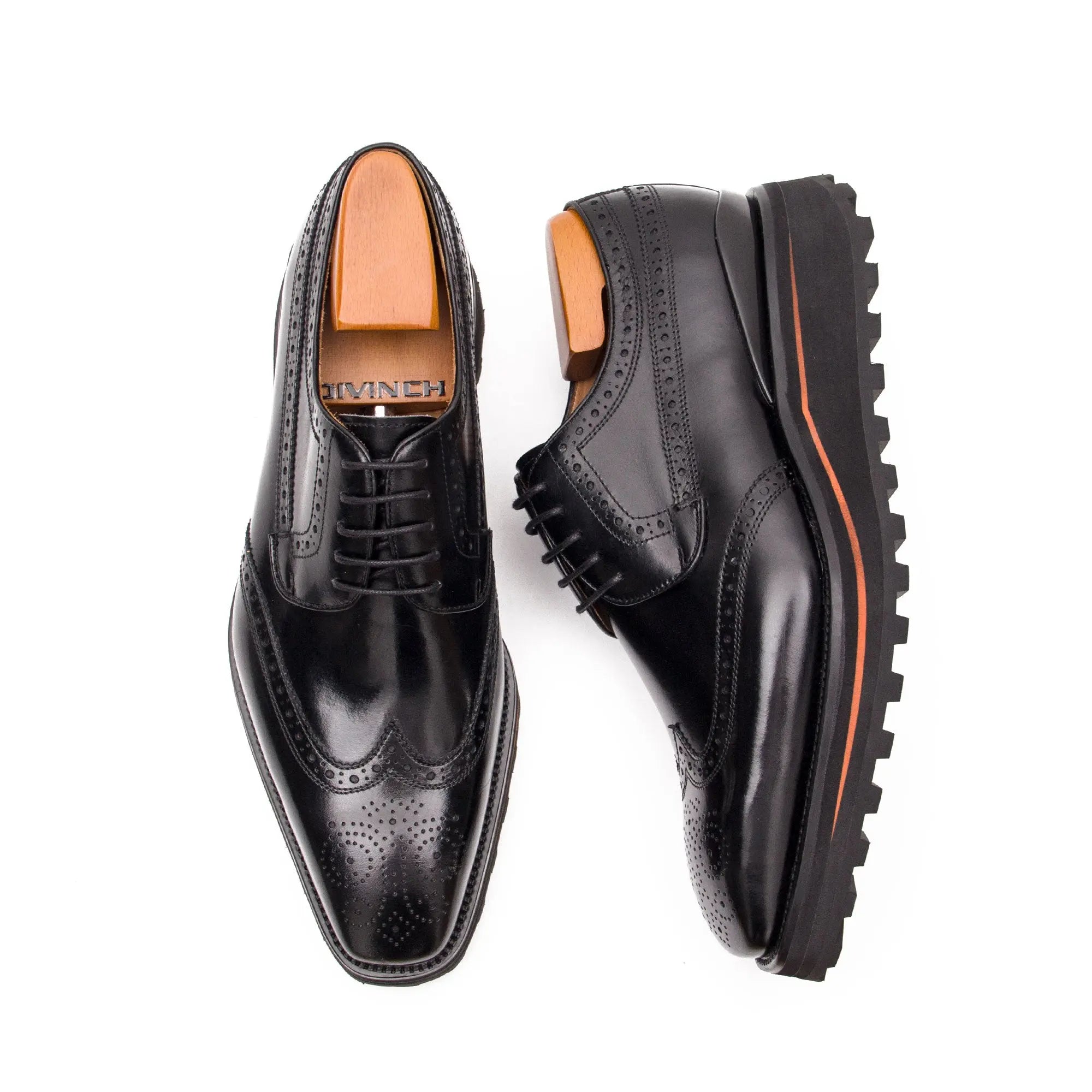 Thick-soled calfskin formal brogue derby shoes - Divinch