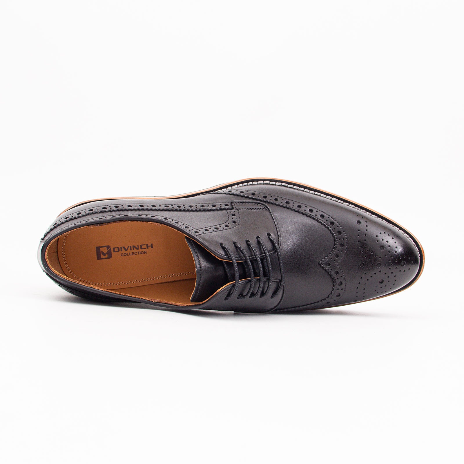 Calfskin Brogue Derby Shoes with Unique Leather Black