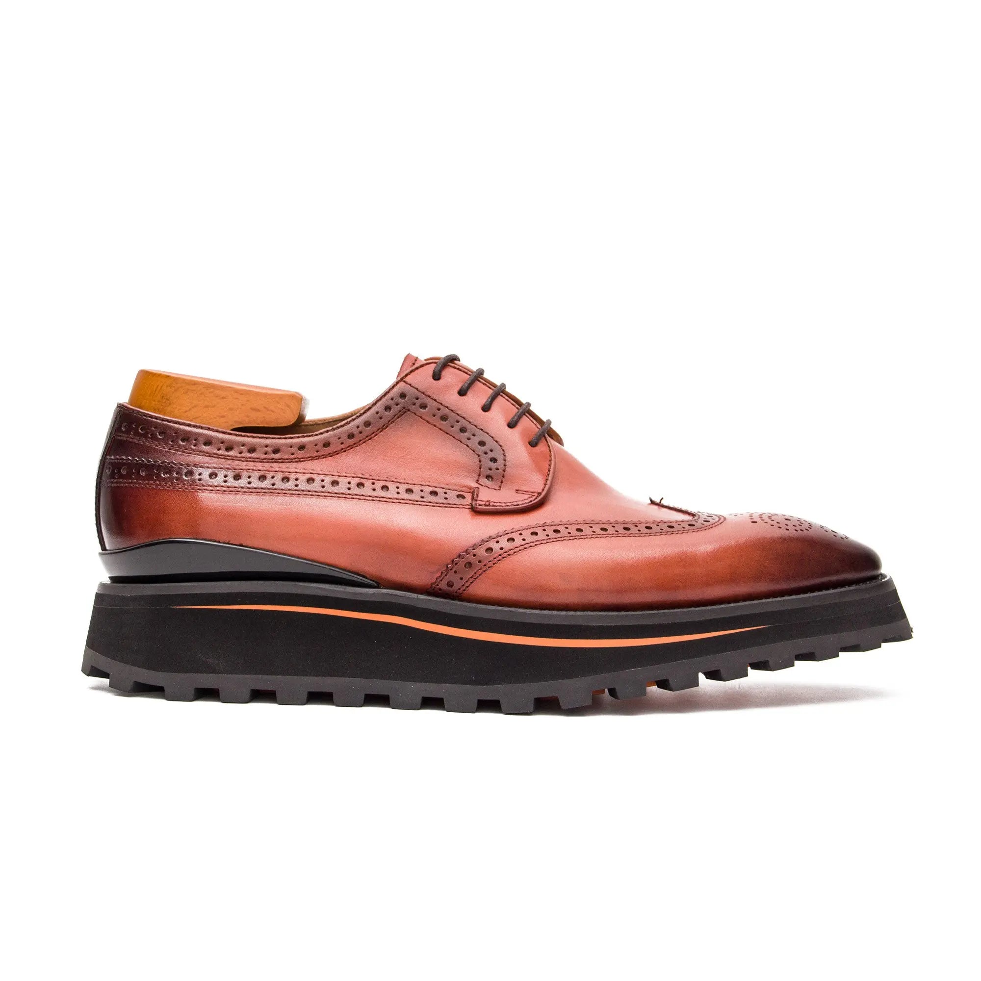 Thick-soled calfskin formal brogue derby shoes - Divinch