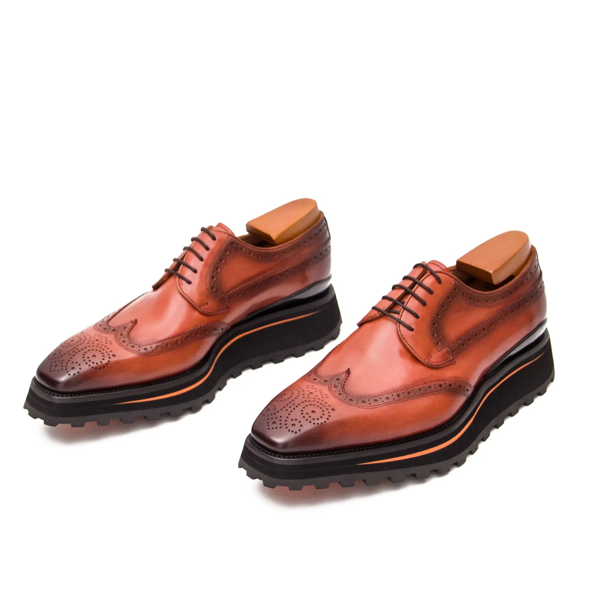 Thick-soled calfskin formal brogue derby shoes - Divinch