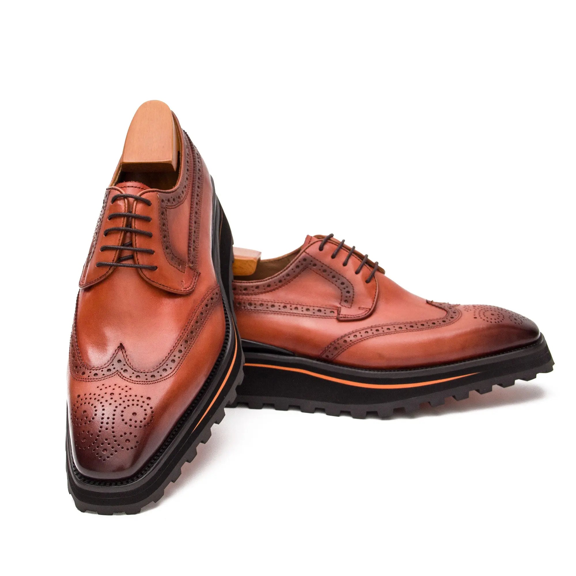 Thick-soled calfskin formal brogue derby shoes - Divinch