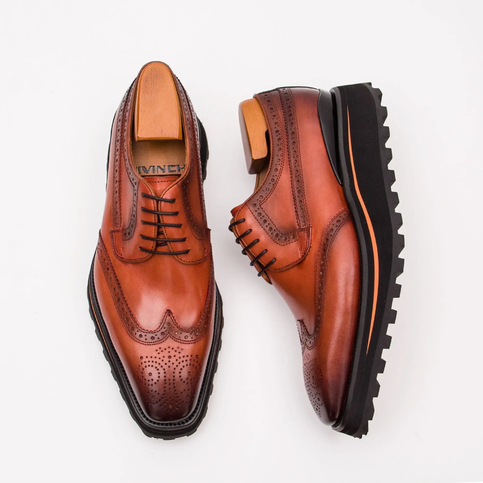 Thick-soled calfskin formal brogue derby shoes - Divinch