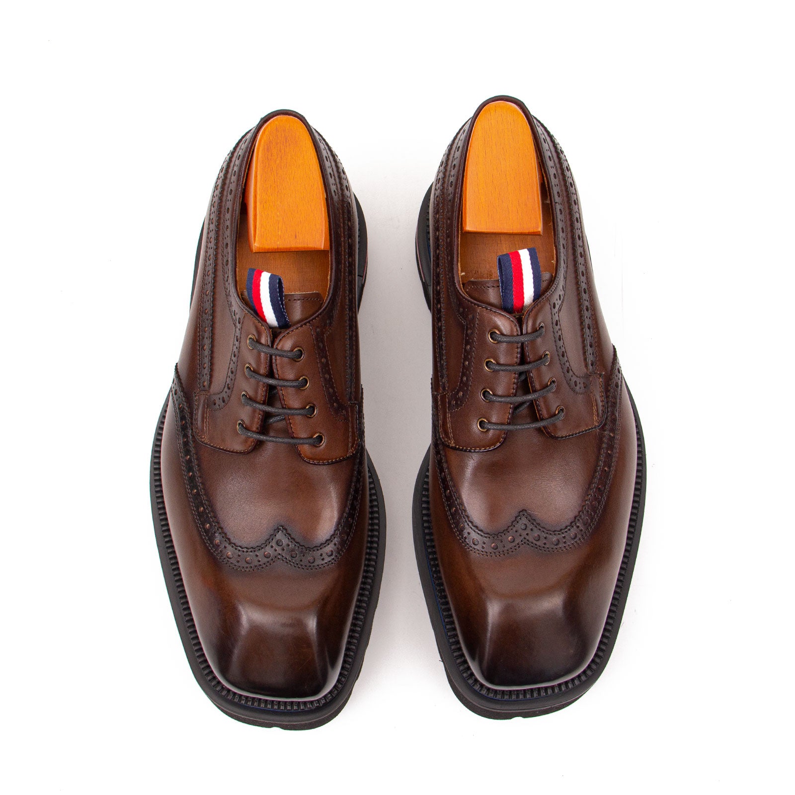 Chaussures Derby Brogue en Cuir Lavé à la Main 668-23