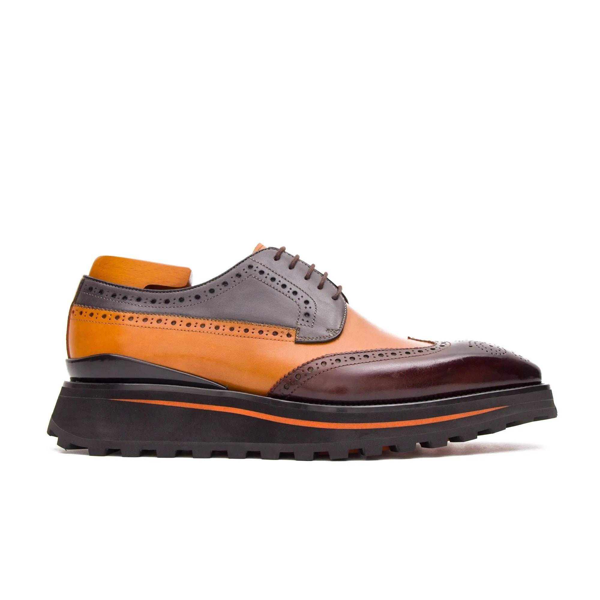 Thick-soled calfskin formal brogue derby shoes - Divinch