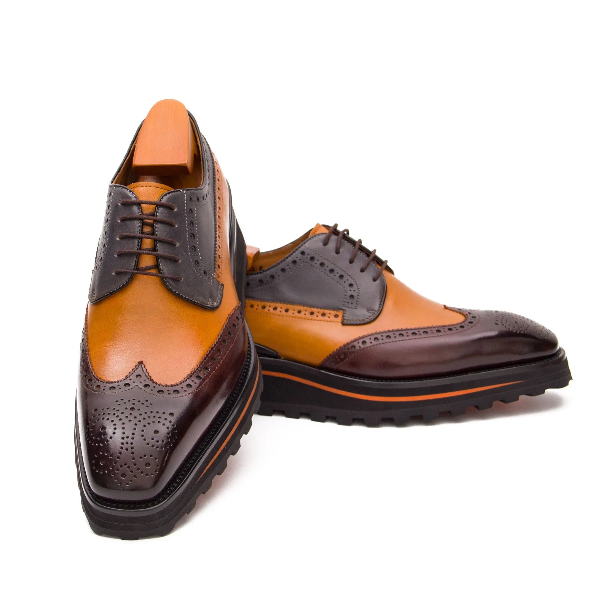 Thick-soled calfskin formal brogue derby shoes - Divinch