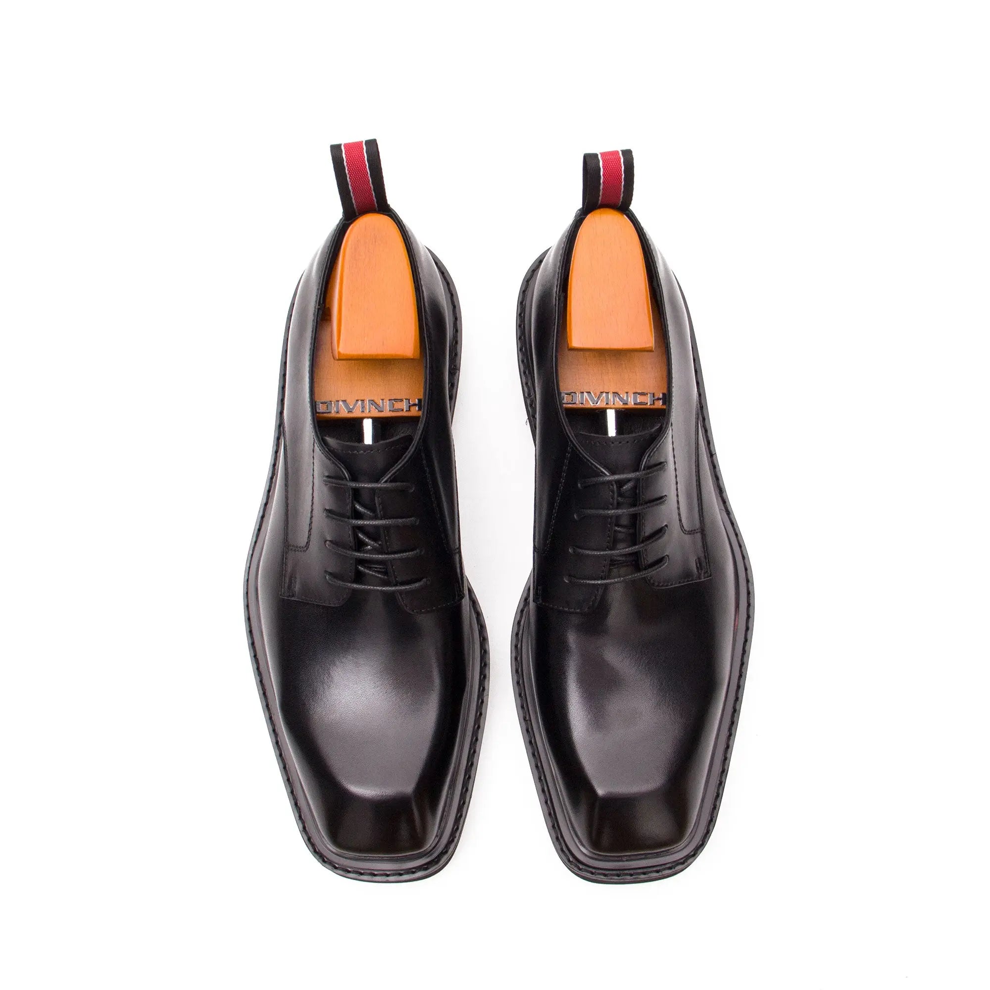 Black leather derby with pull tab - Divinch