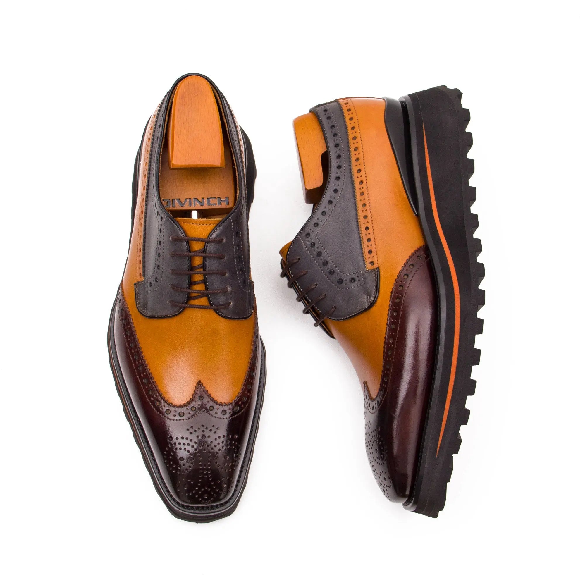 Thick-soled calfskin formal brogue derby shoes - Divinch