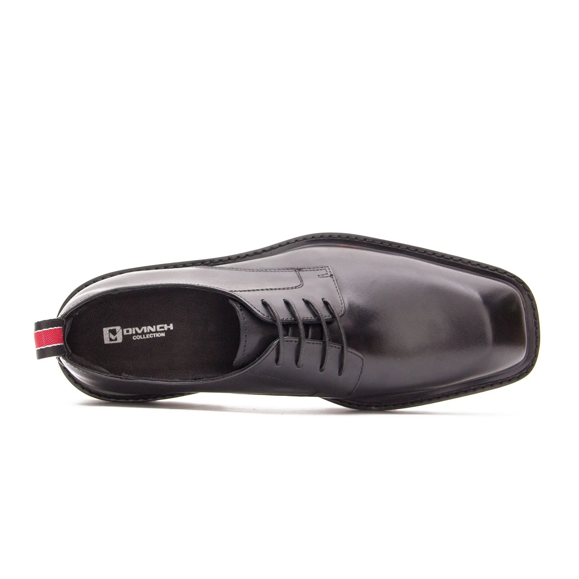 Black leather derby with pull tab - Divinch