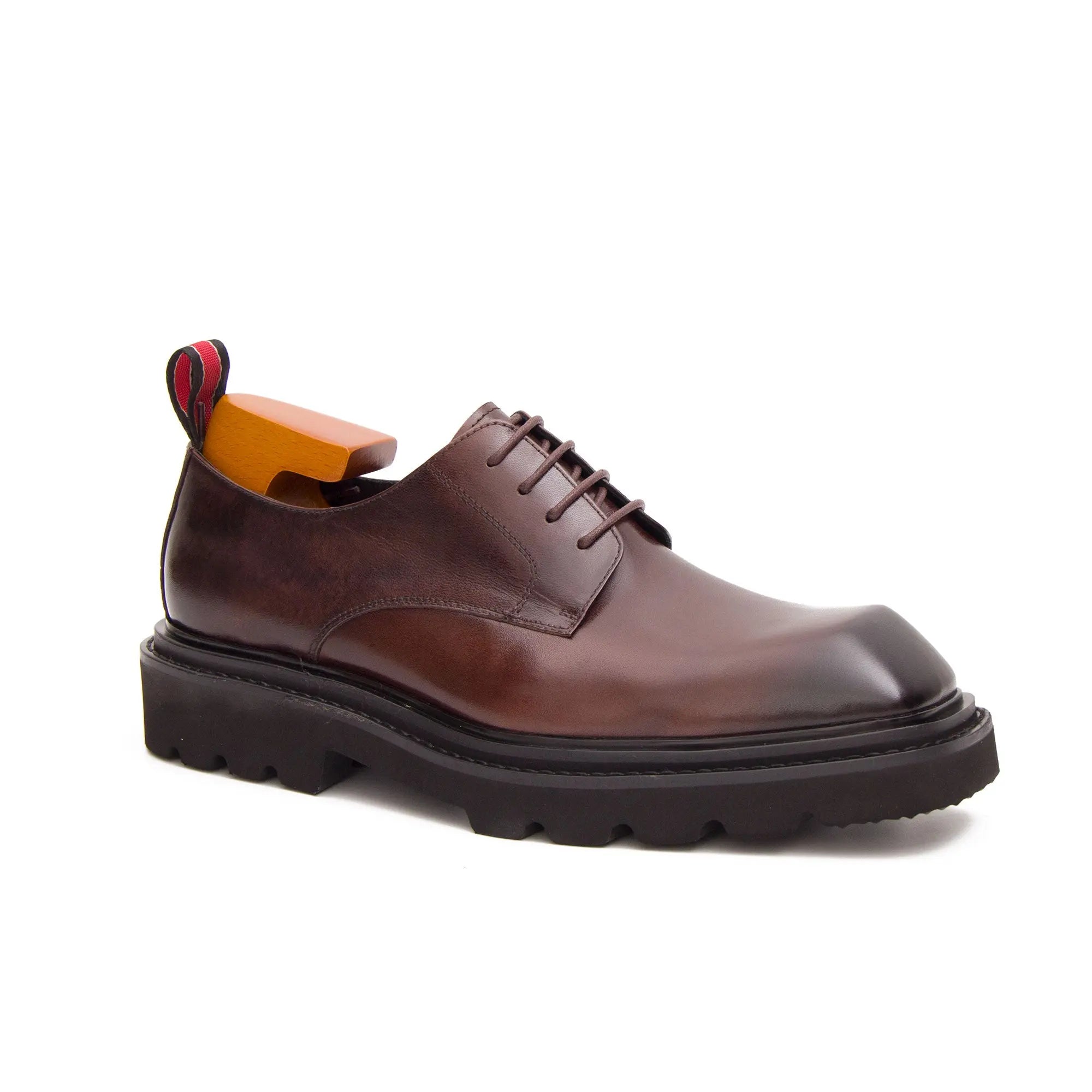 Brown leather derby with pull tab - Divinch