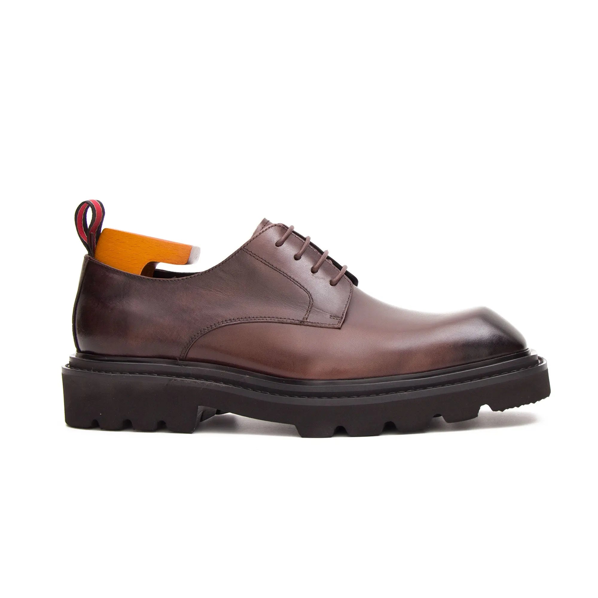 Brown leather derby with pull tab - Divinch