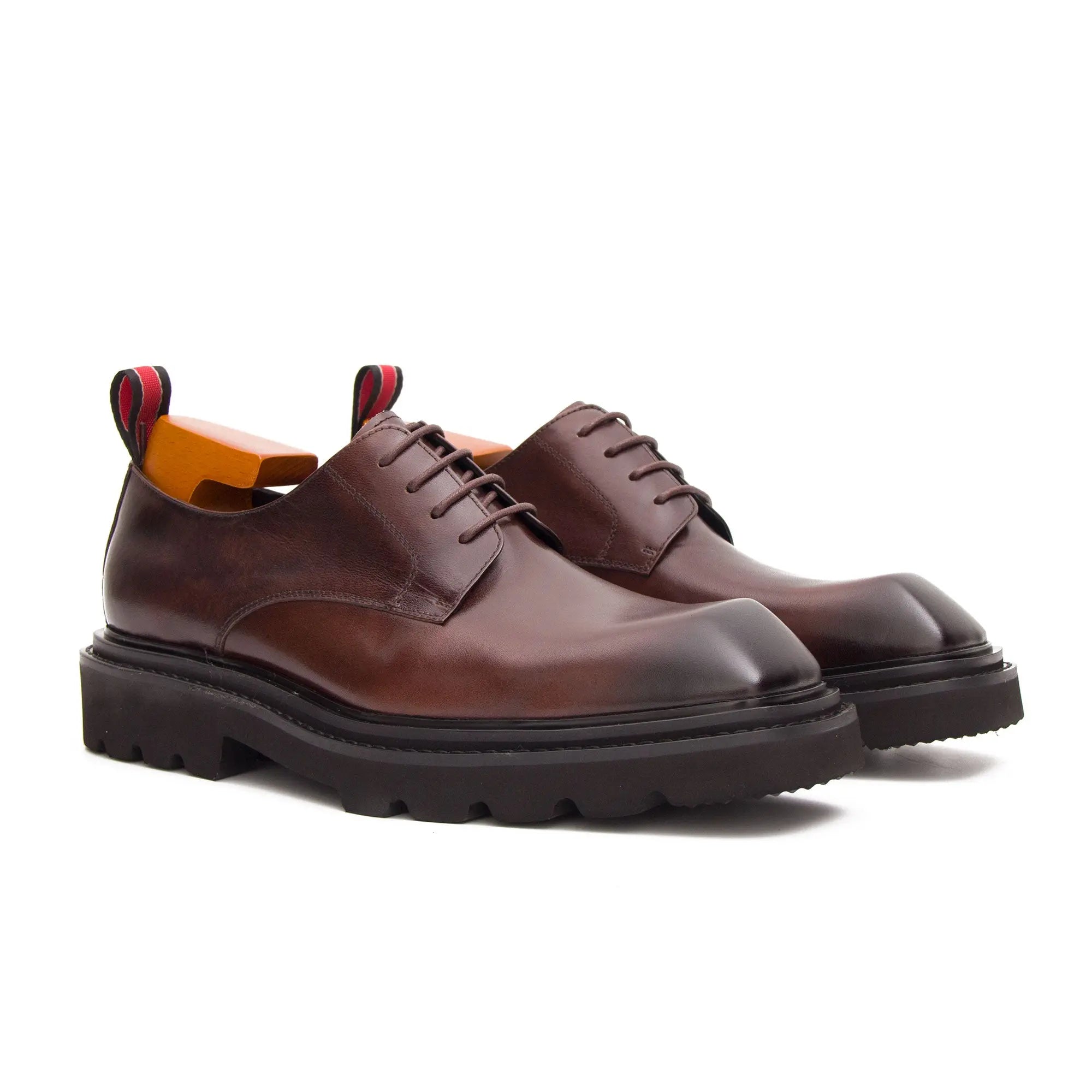 Brown leather derby with pull tab - Divinch