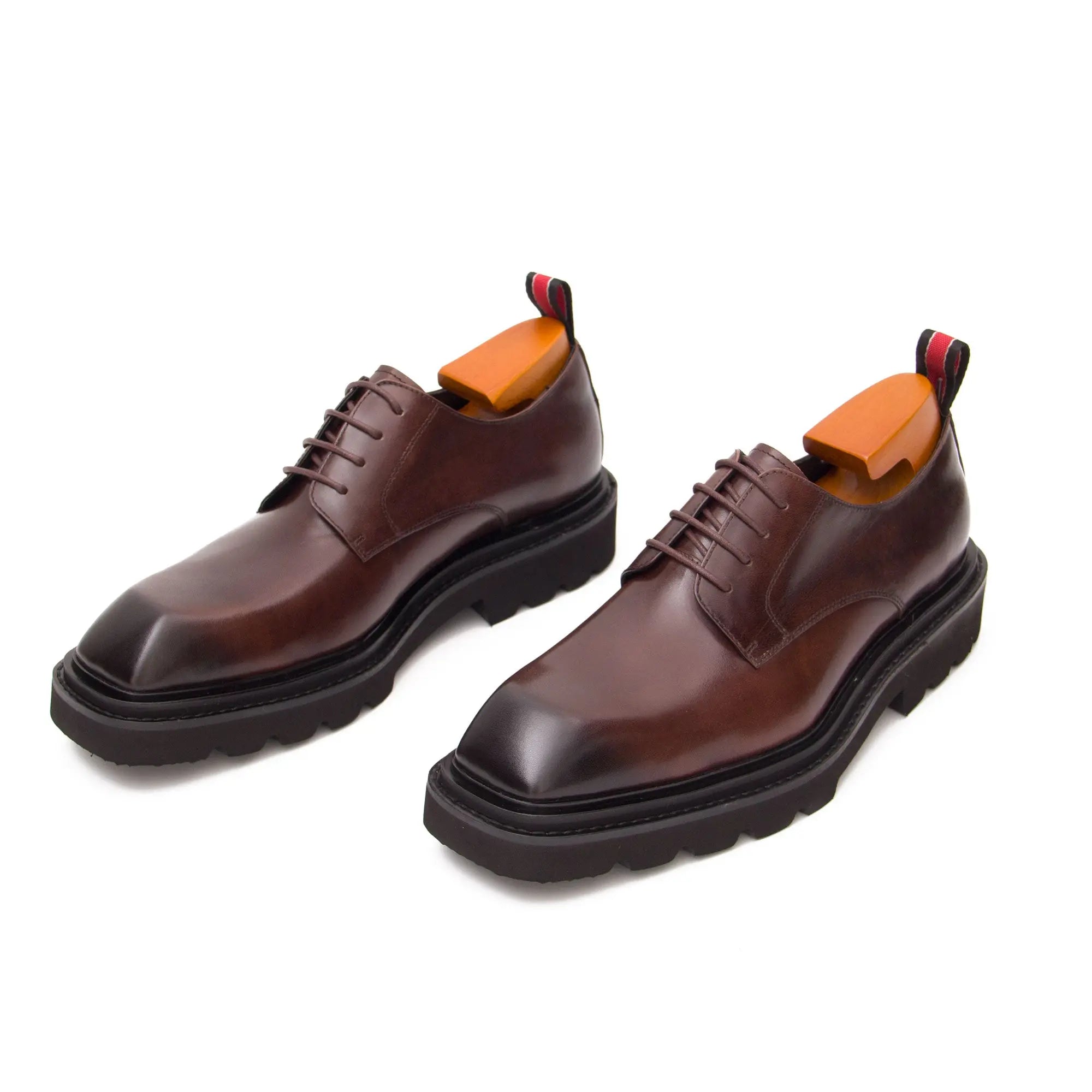 Brown leather derby with pull tab - Divinch