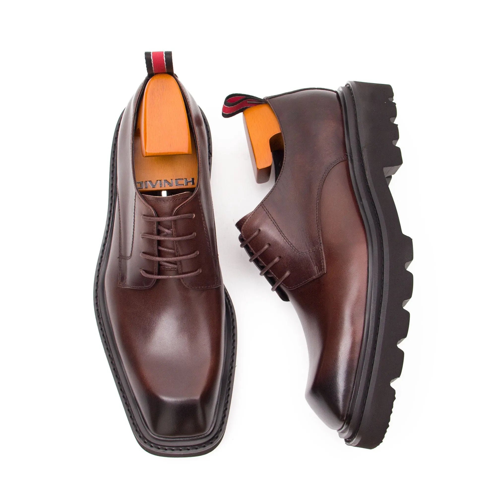 Brown leather derby with pull tab - Divinch