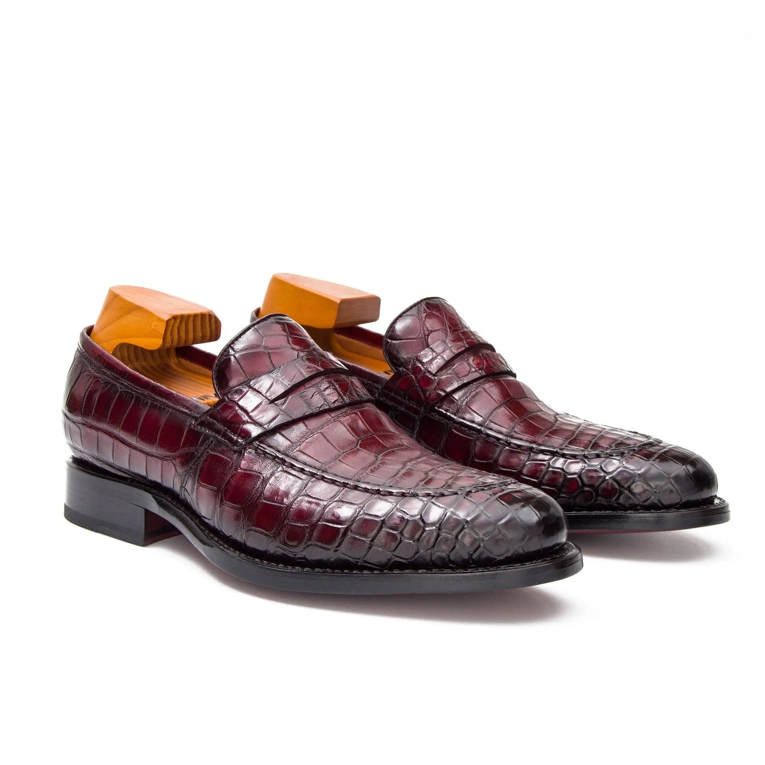 Men's Wine Red Alligator Penny Loafers