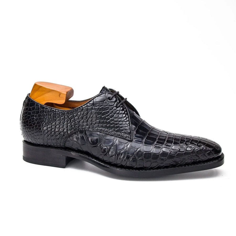 Zapatos Derby punta en U de cocodrilo azul oscuro para hombre