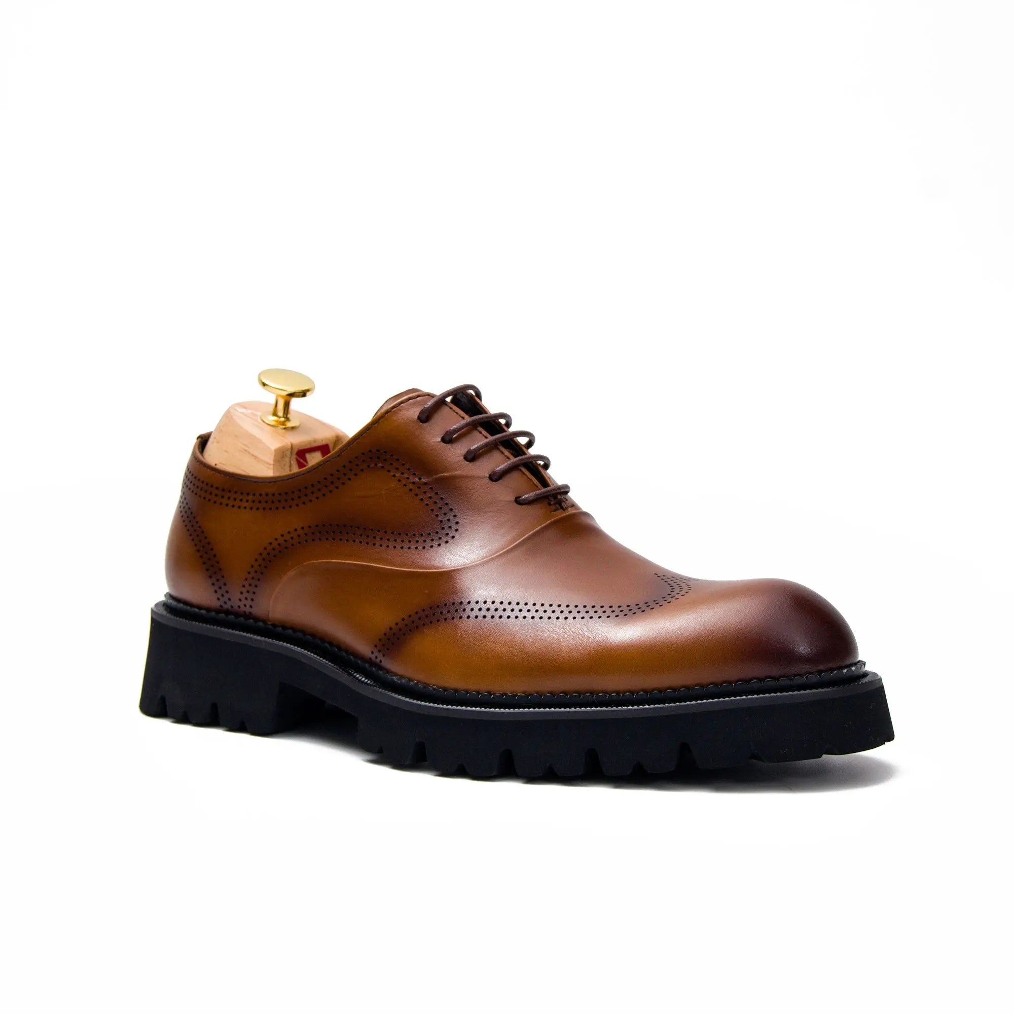 Brown thick sole oxford shoes - Divinch