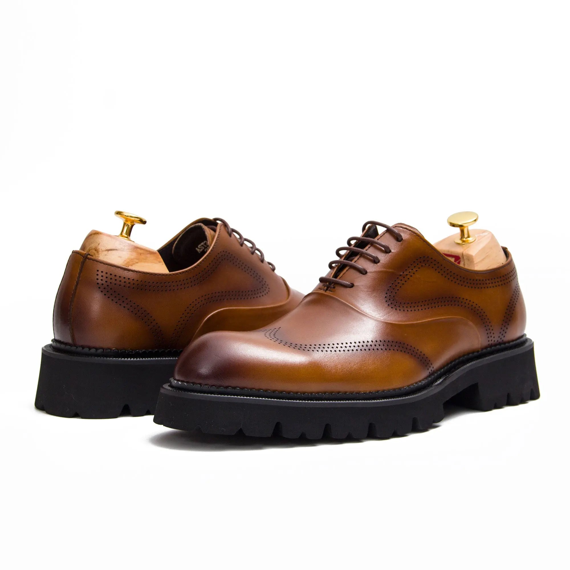 Brown thick sole oxford shoes - Divinch