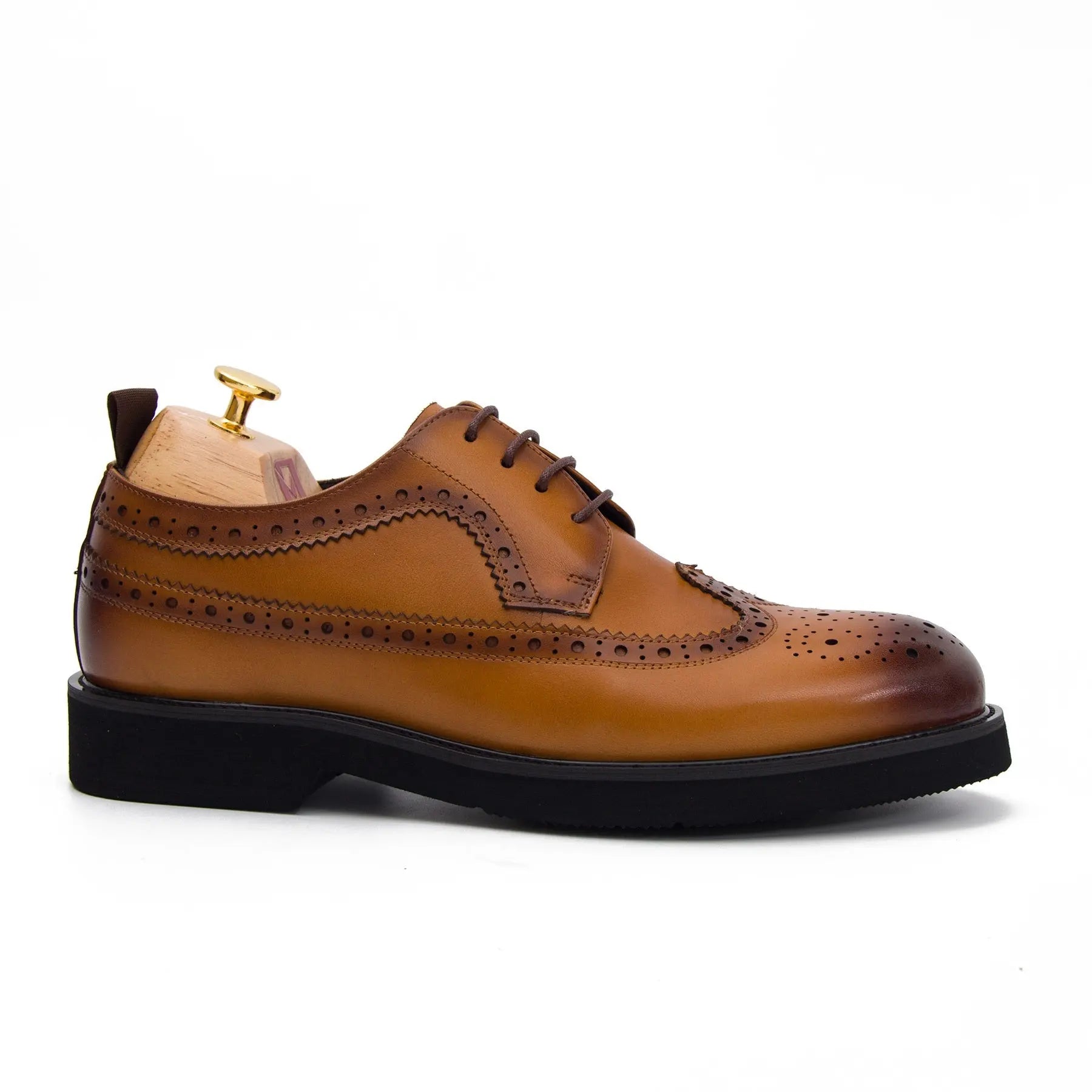 Men's Round Toe Brogue Leather Thick Sole Height Increased Derby Shoes D69513 DIVINCH