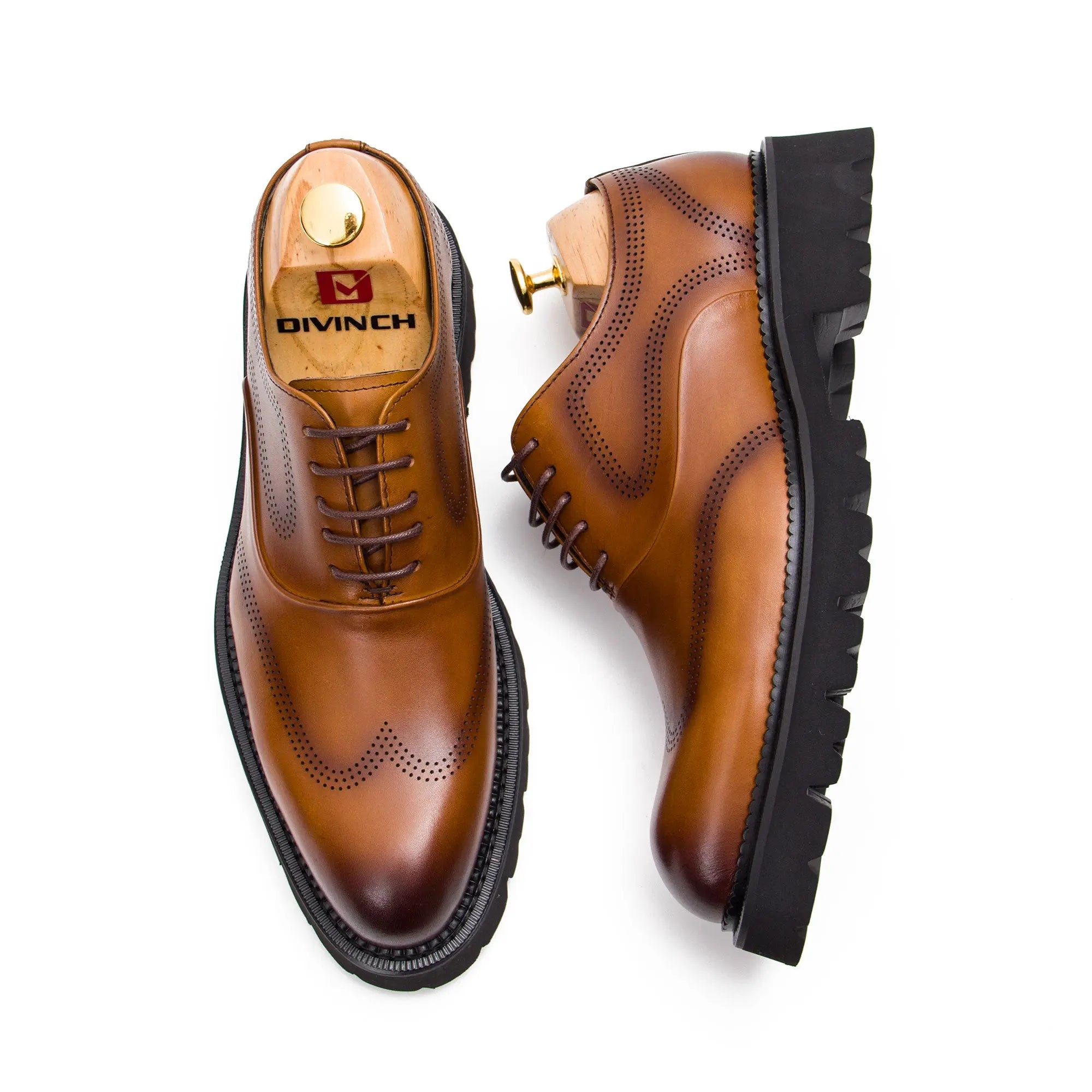 Brown thick sole oxford shoes - Divinch