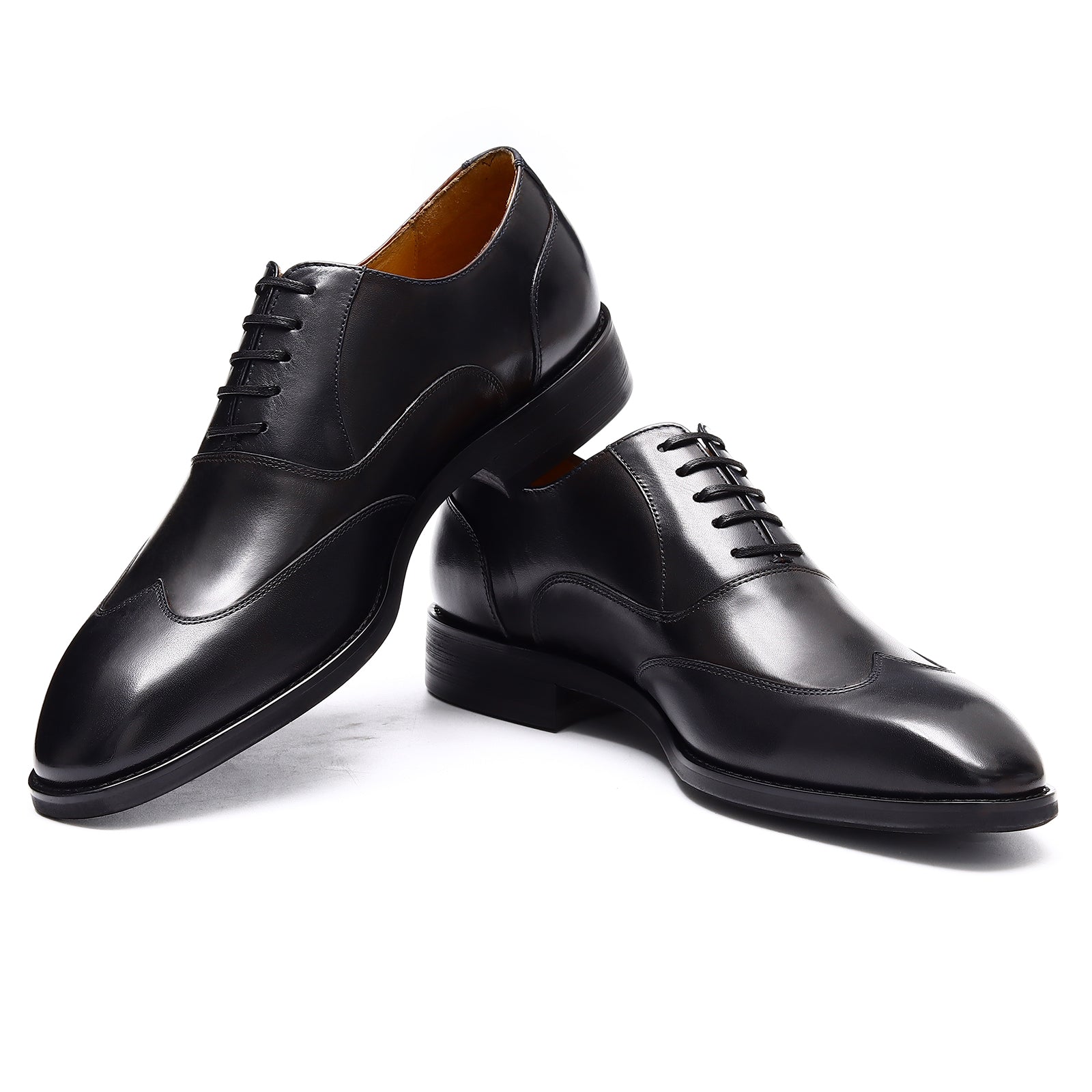 Pointed toe handmade colorblock oxford shoes D68869 Black - Divinch