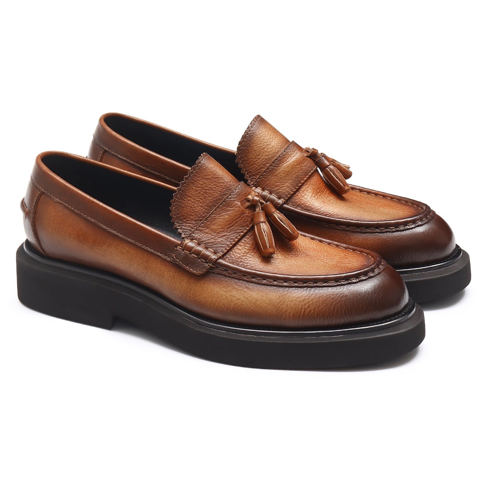 Retro tassel platform loafers D22370 Brown - Divinch