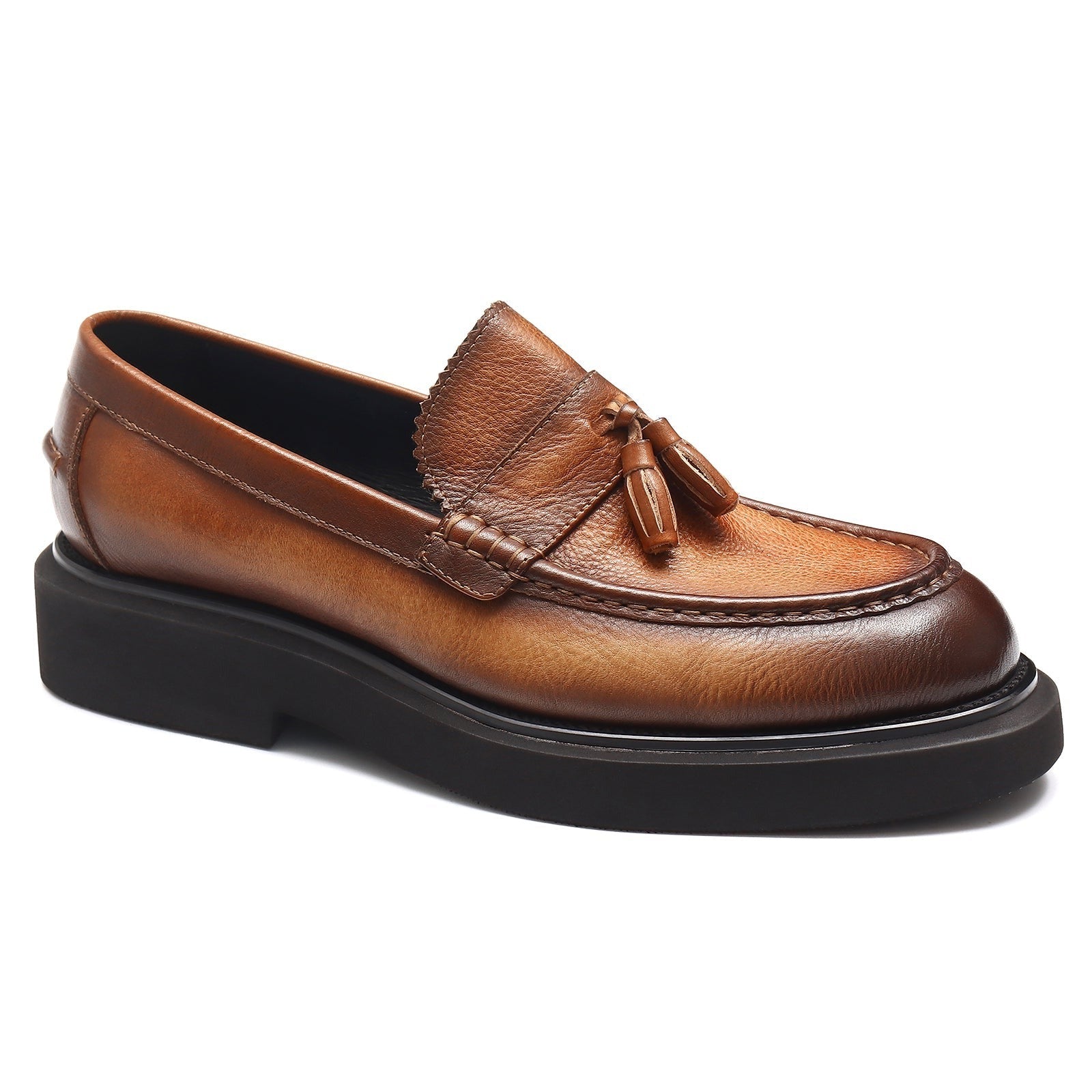 Retro tassel platform loafers D22370 Brown - Divinch