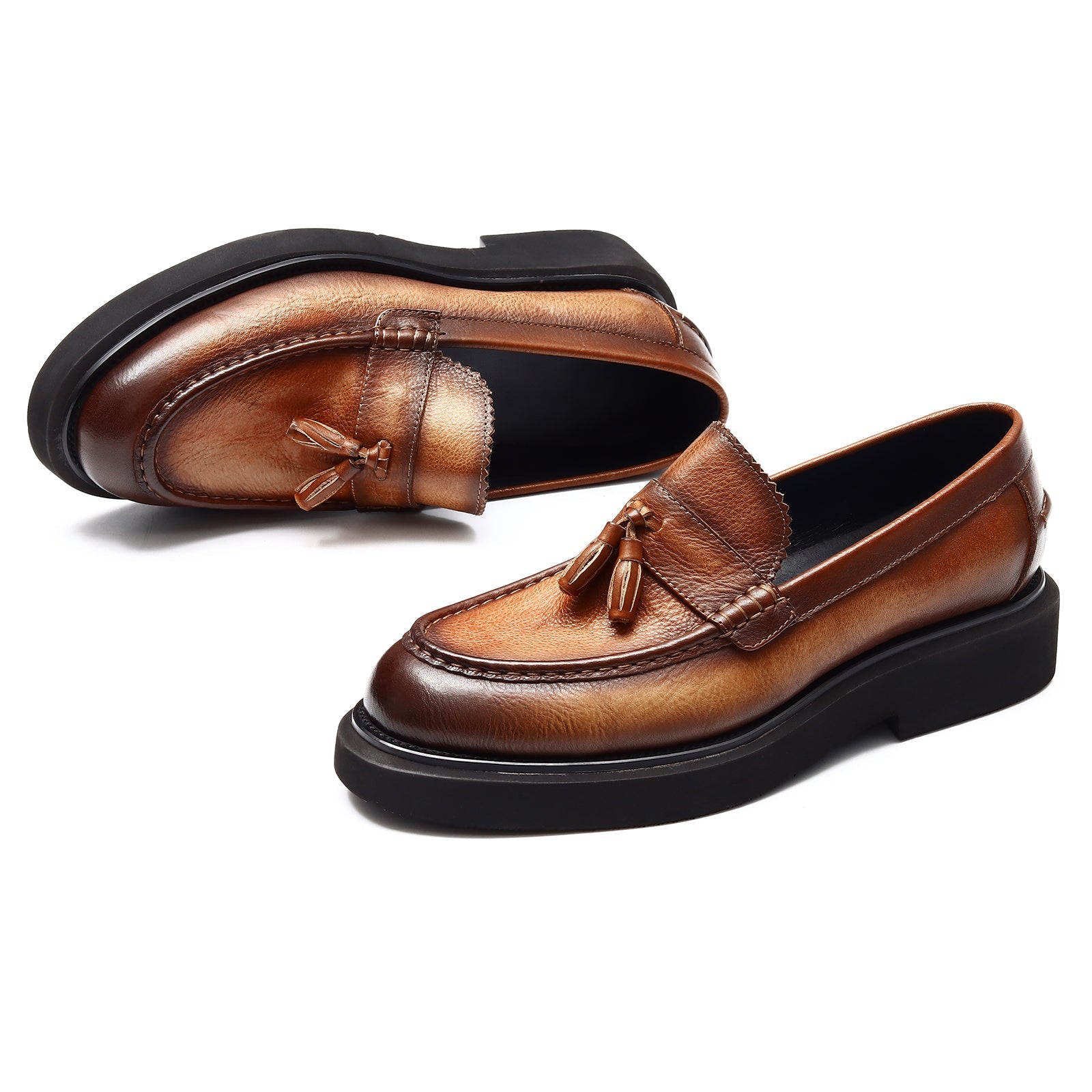 Retro tassel platform loafers D22370 Brown - Divinch