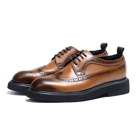 Men's Genuine Carved Brogue Derby Shoes D68862 Brown
