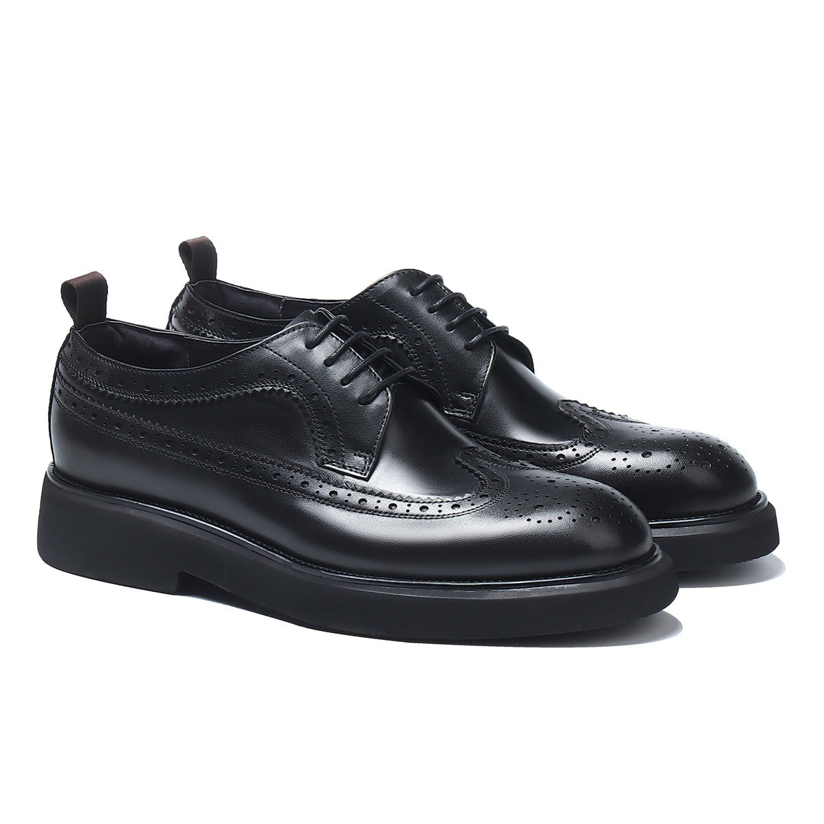 Men's Genuine Carved Brogue Derby Shoes D68862 Black - Divinch