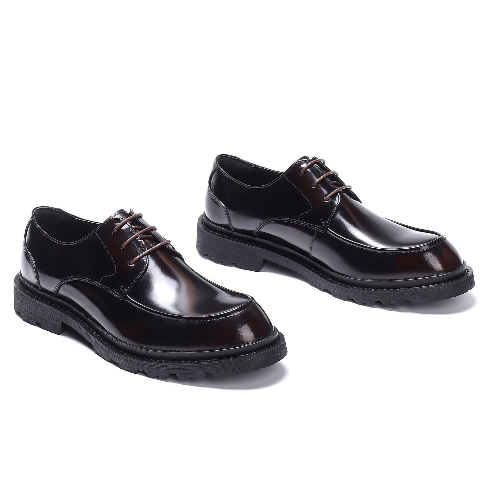 Patent leather glossy business derby shoes D23552 Coffee - Divinch