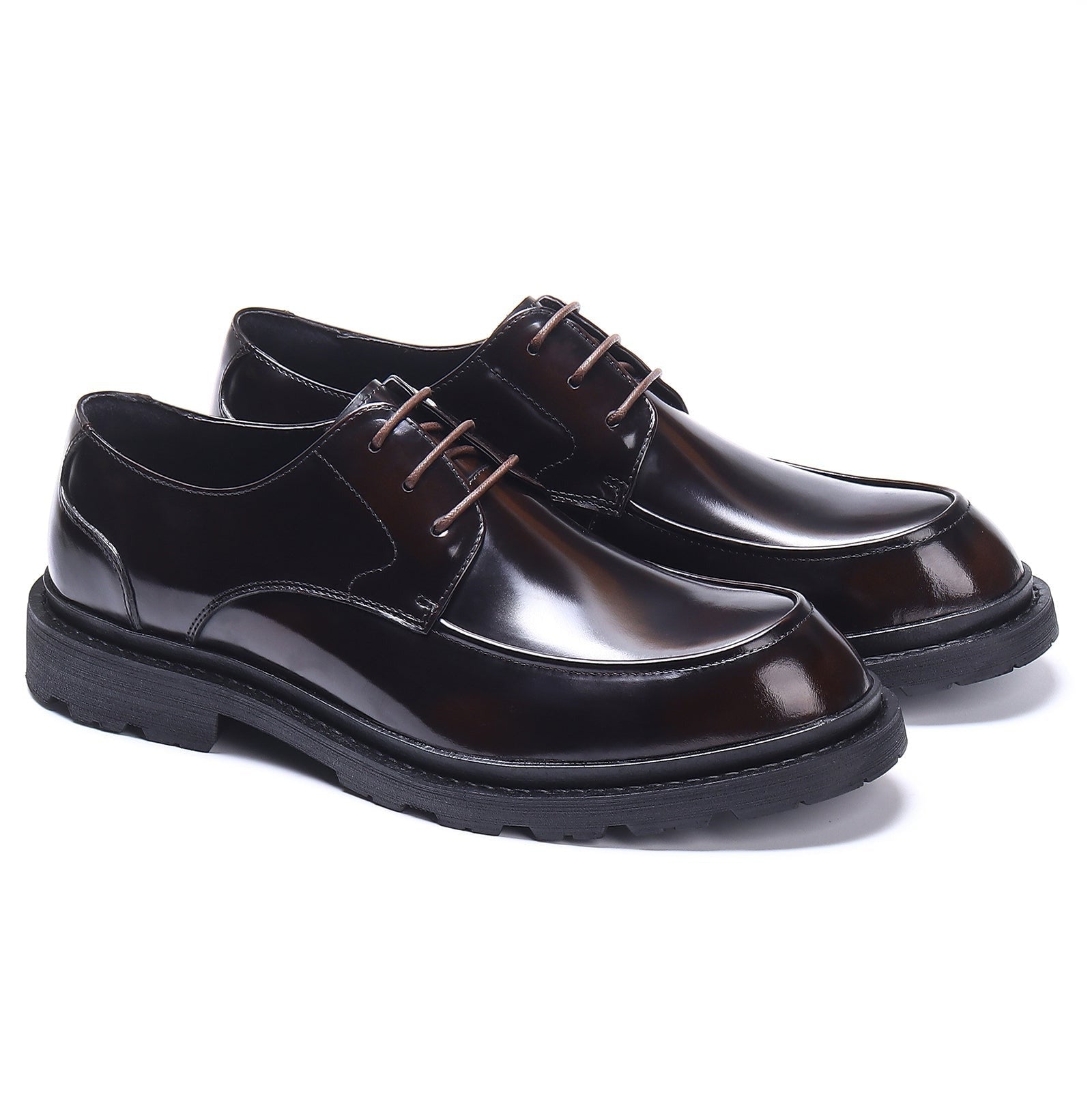 Patent leather glossy business derby shoes D23552 Coffee - Divinch