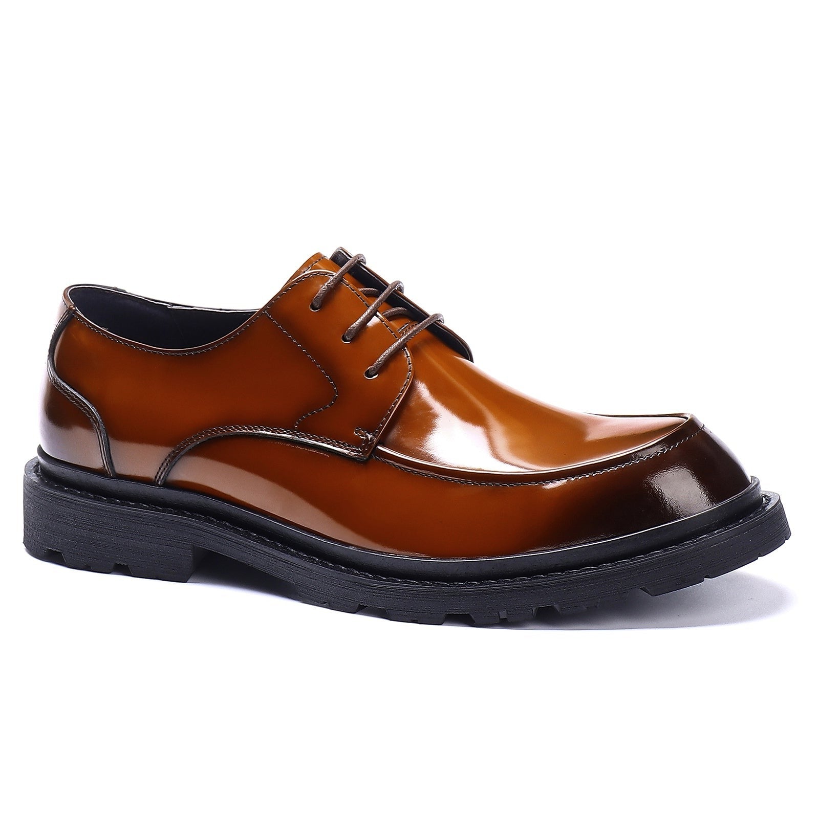 Patent leather glossy business derby shoes D23552 Brown - Divinch