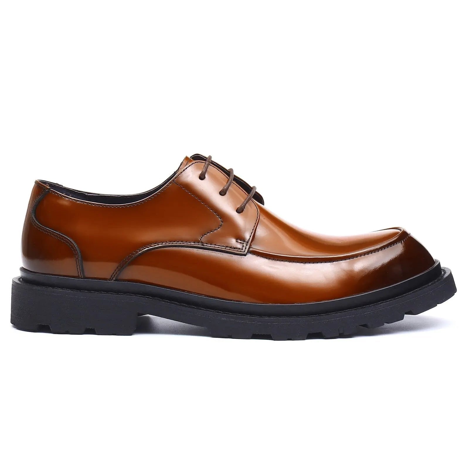 Patent leather glossy business derby shoes D23552 Brown - Divinch