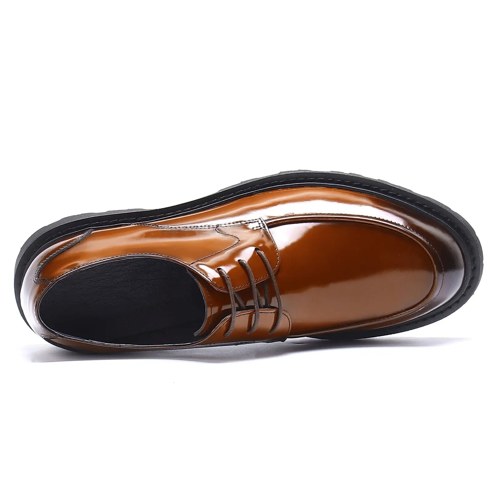 Patent leather glossy business derby shoes D23552 Brown - Divinch