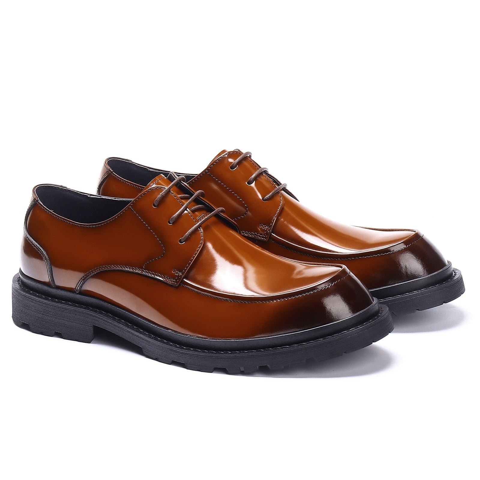 Patent leather glossy business derby shoes D23552 Brown - Divinch