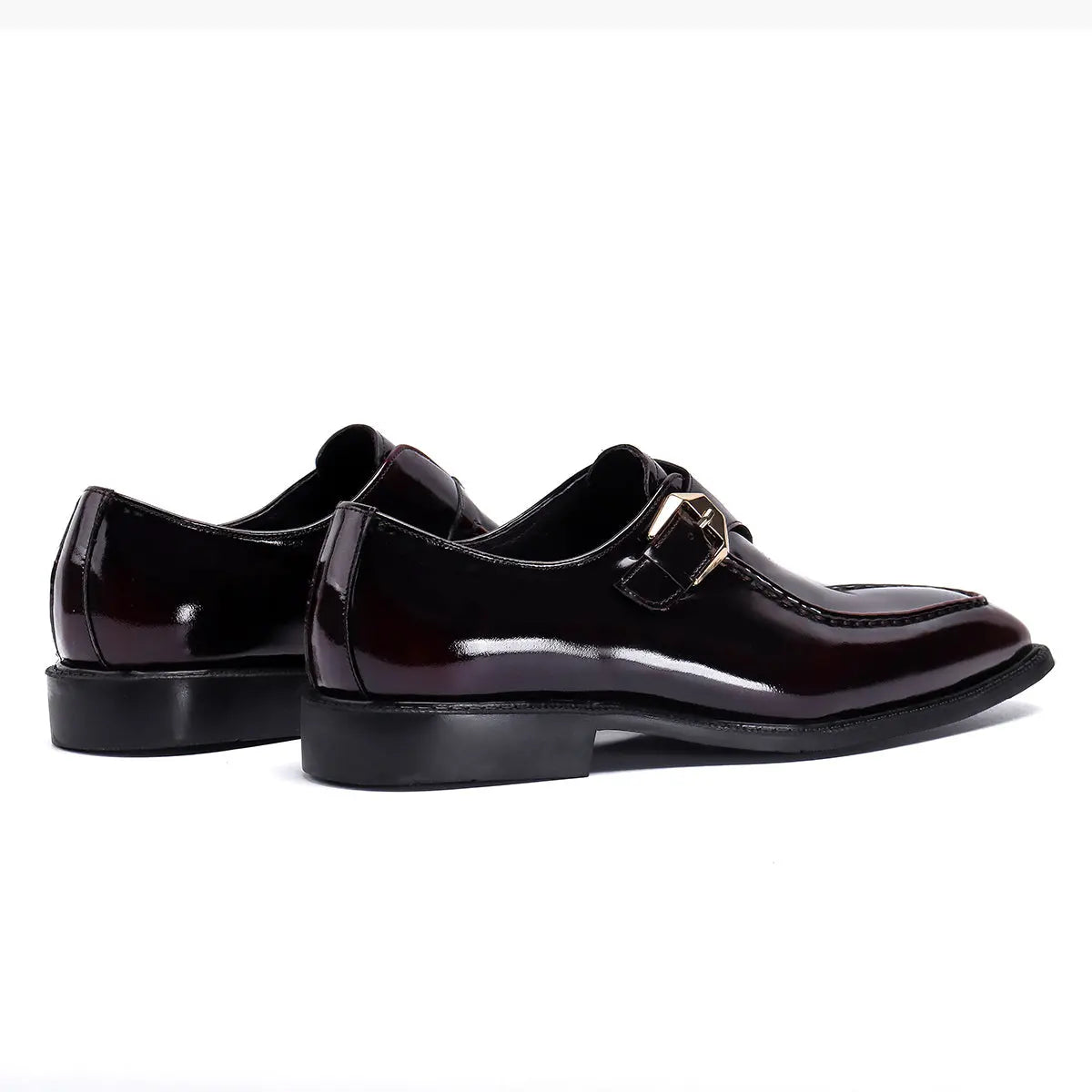 Formal Buckle Men's Genuine Leather Patent Leather Glossy Monk Shoes D68152 Wine red - Divinch