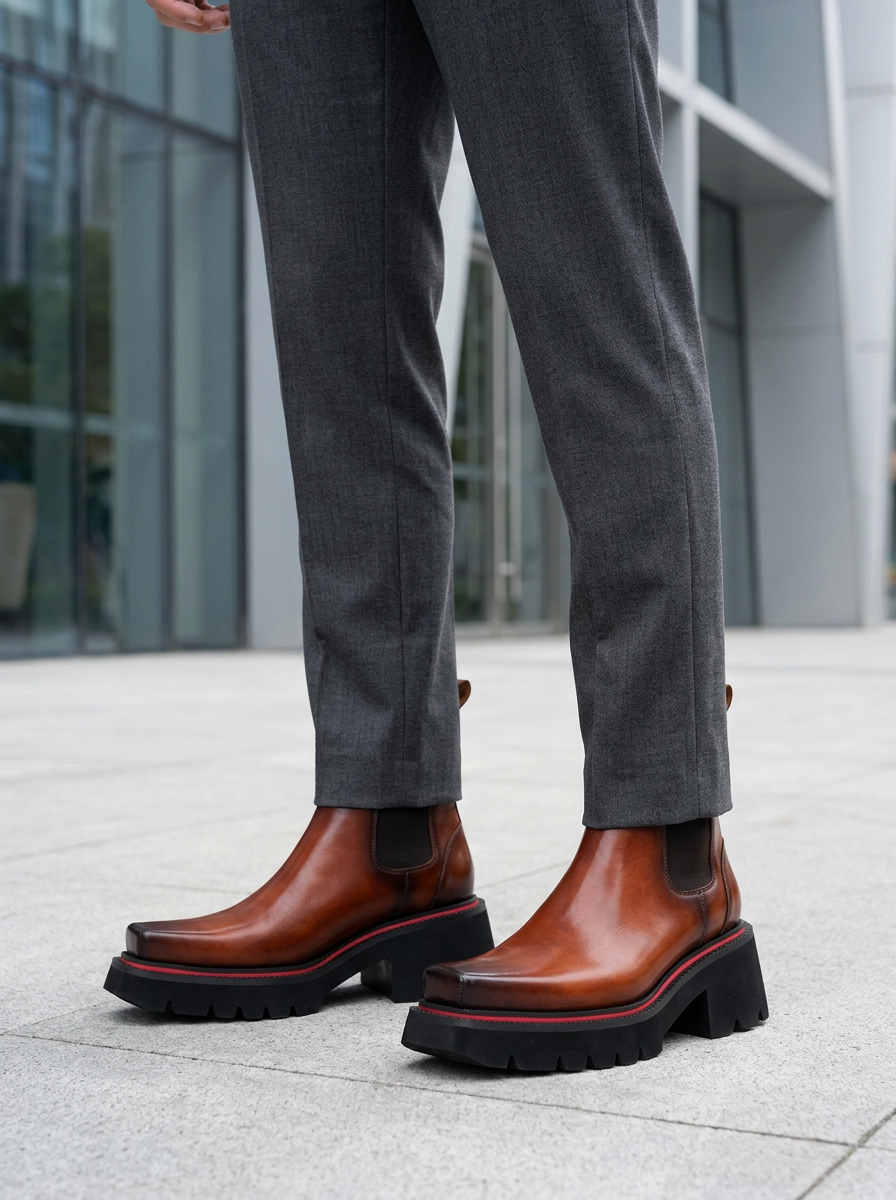 Grüne Patina Plateau-Sneaker aus Leder outfit scenario