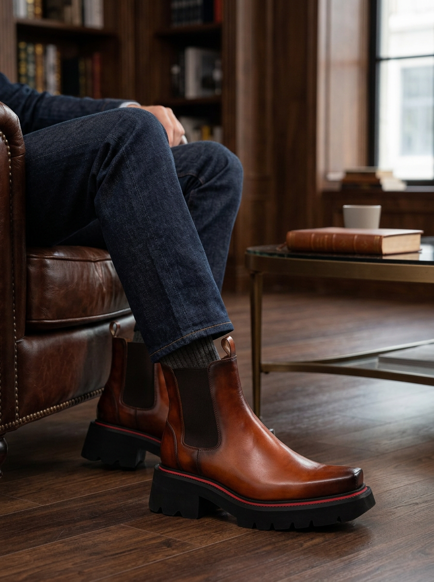 Grüne Patina Plateau-Sneaker aus Leder outfit scenario