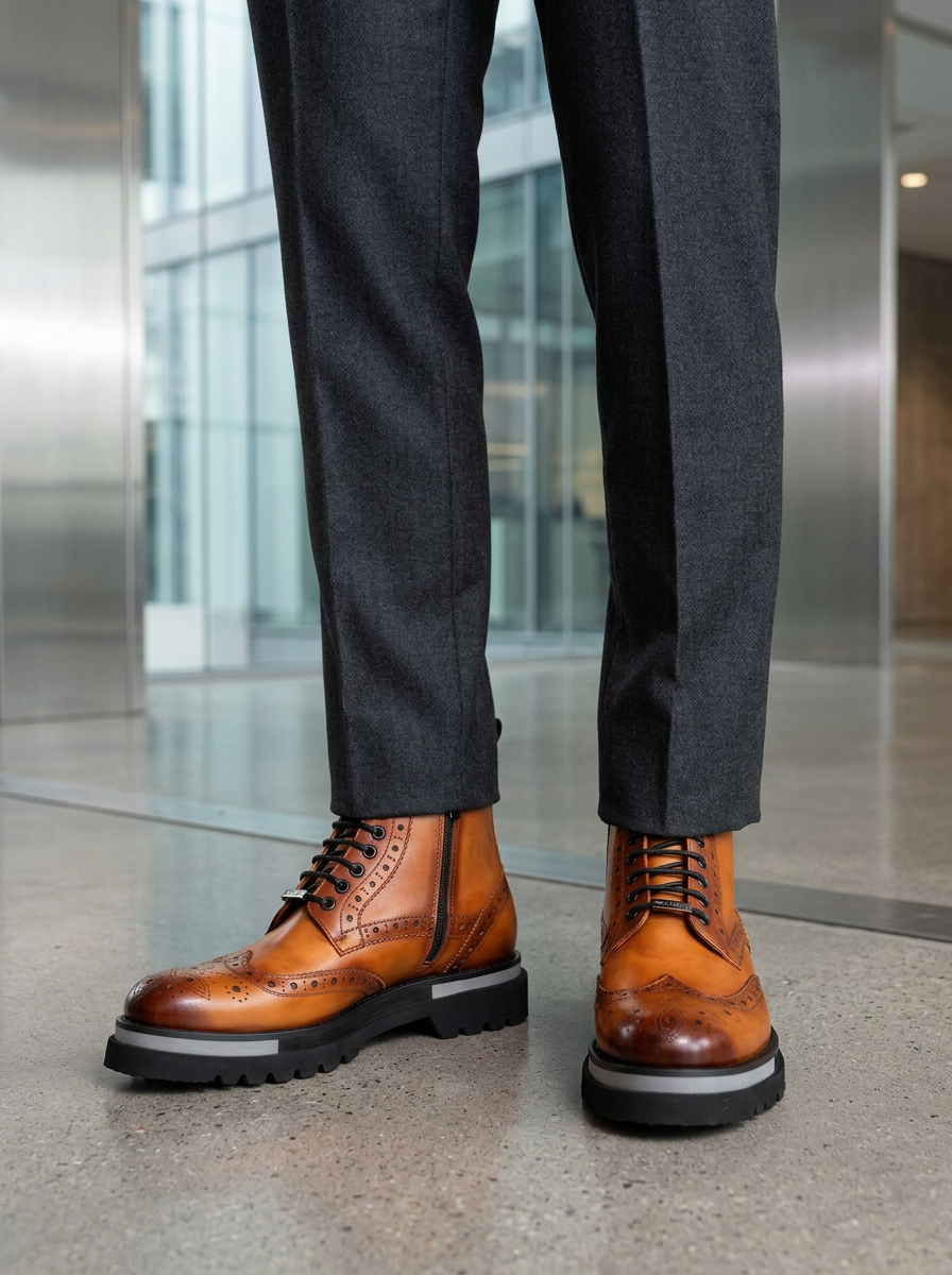 Cognac Brogue Lace-Up Ankle Boots outfit scenario